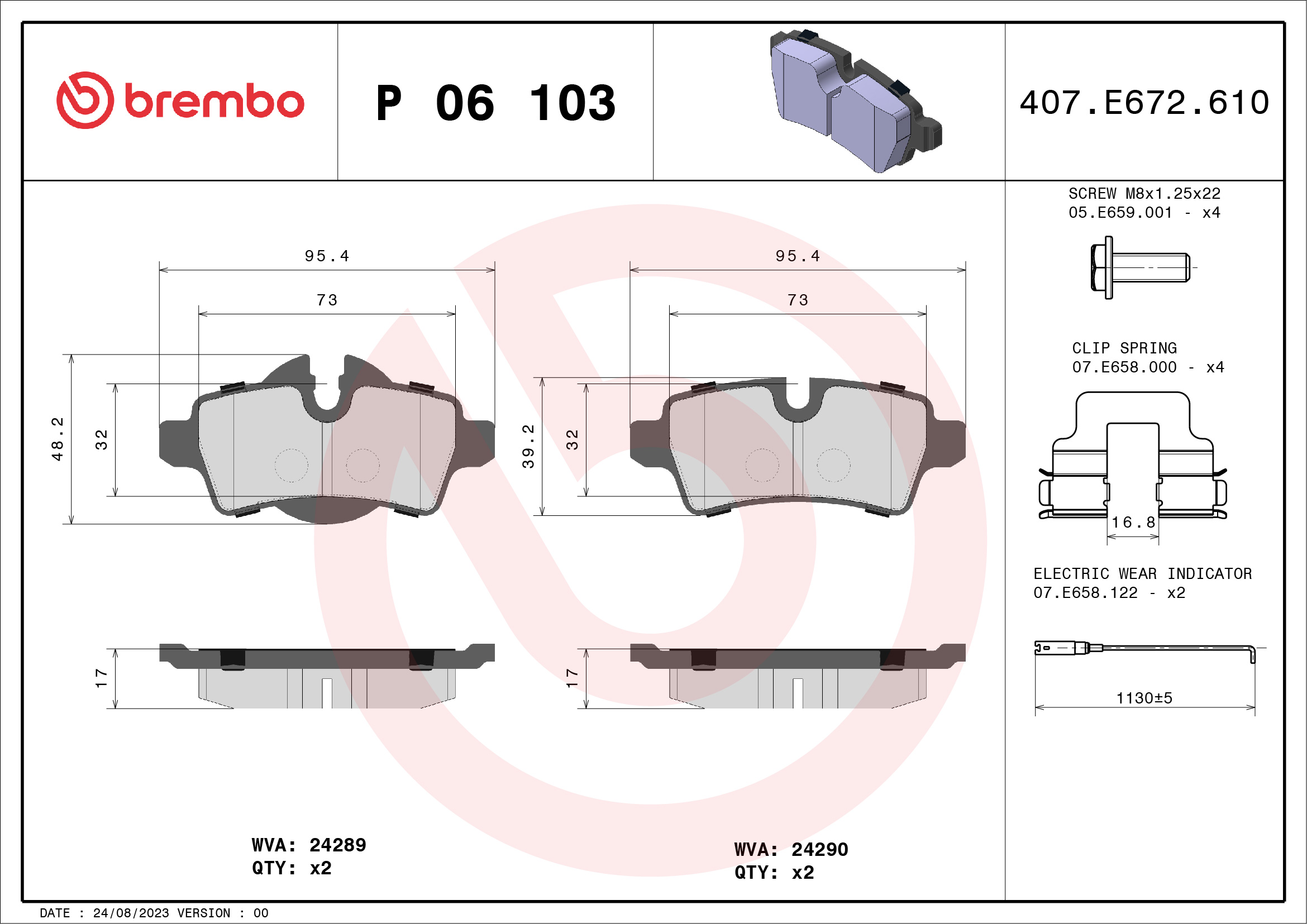 Brake Pad Set, disc brake - P 06 103 BREMBO