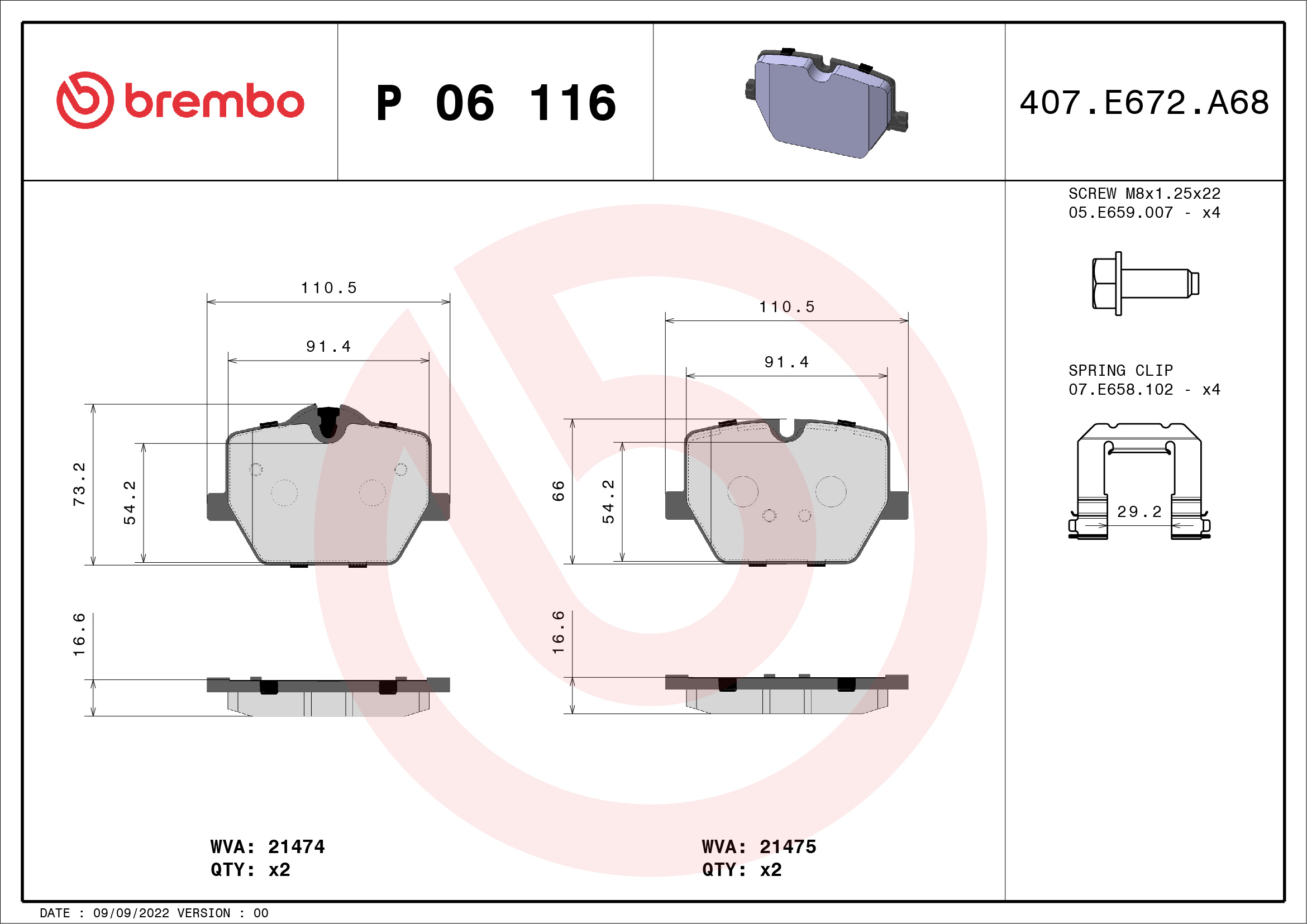 Kit pastiglie freno, Freno a disco - P 06 116 BREMBO