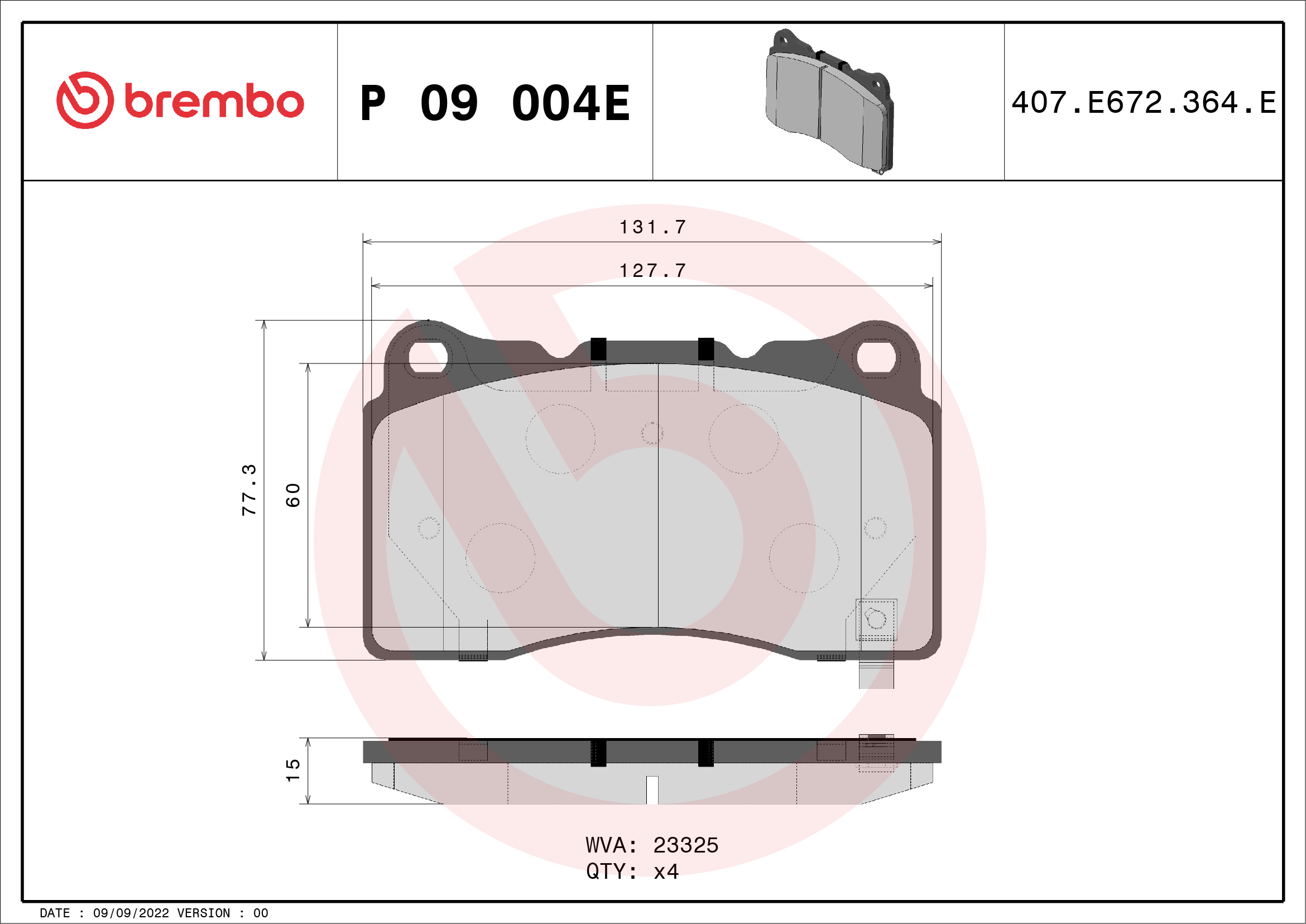 Brake Pad Set, disc brake - P 09 004E BREMBO