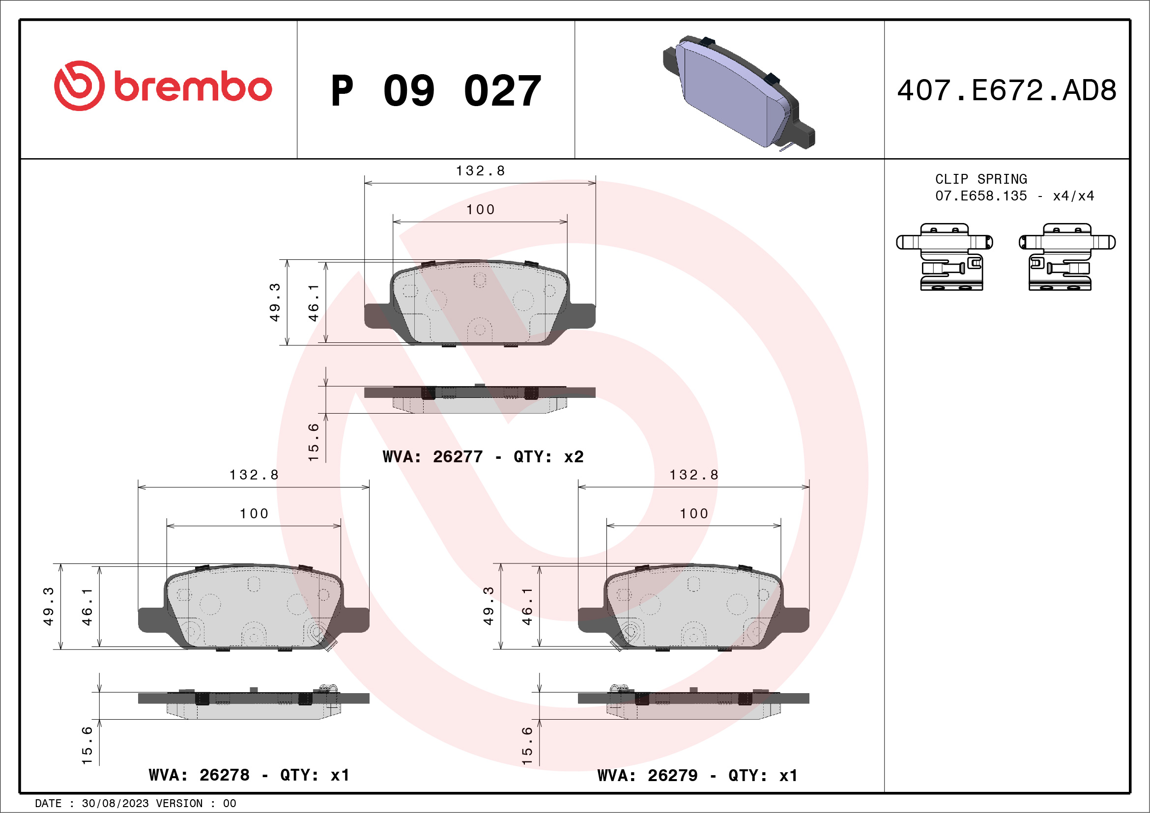 Brake Pad Set, disc brake - P 09 027 BREMBO