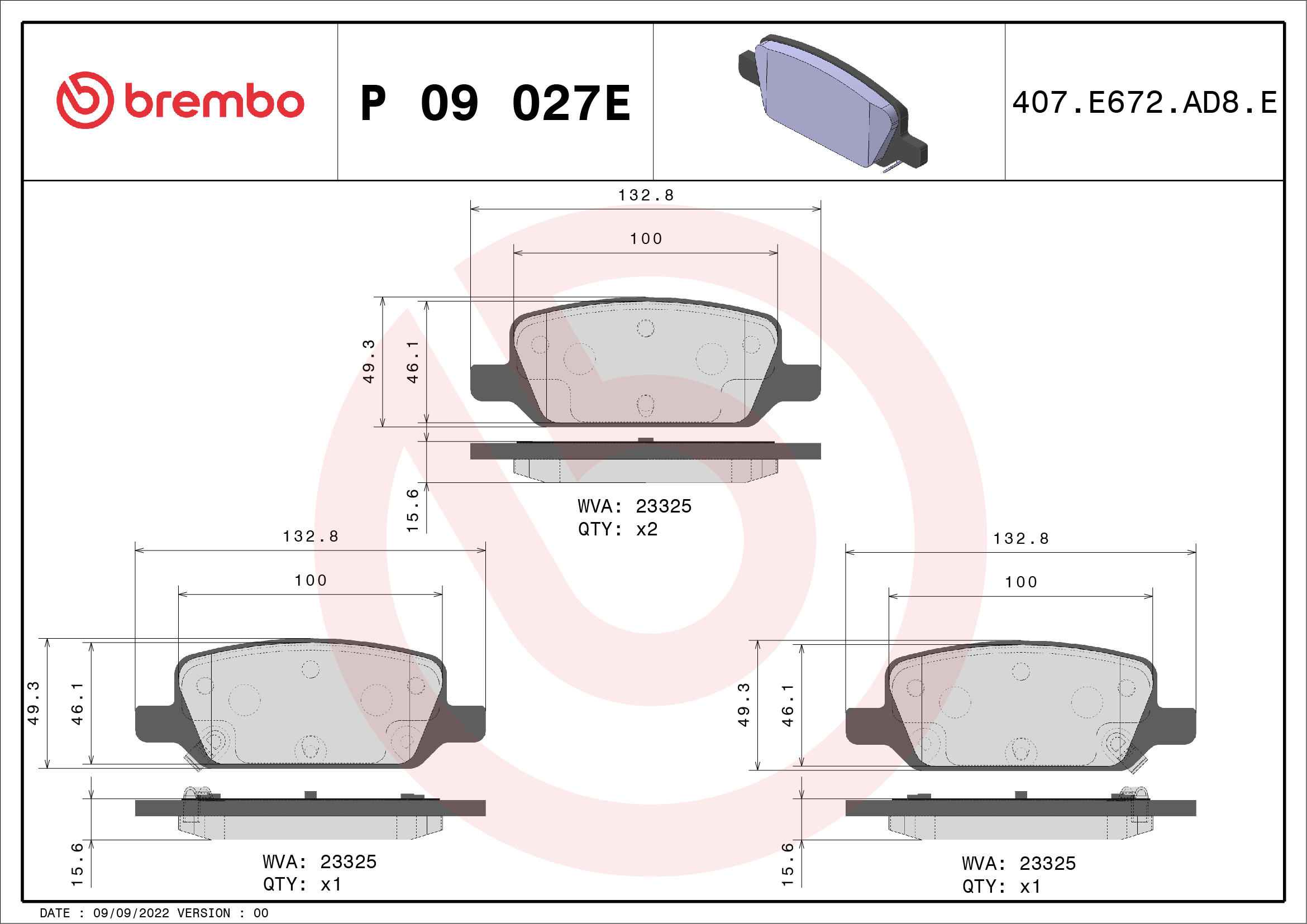 Brake Pad Set, disc brake - P 09 027E BREMBO