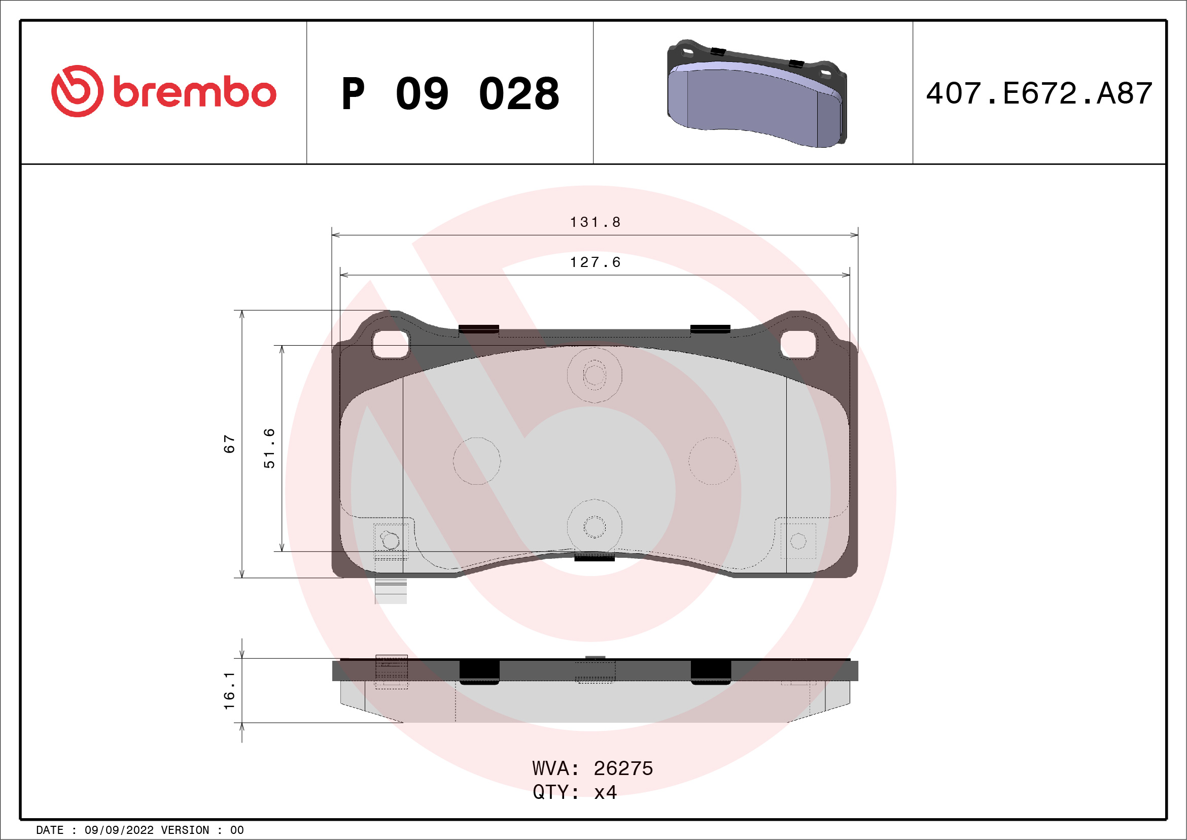 Kit pastiglie freno, Freno a disco - P 09 028 BREMBO