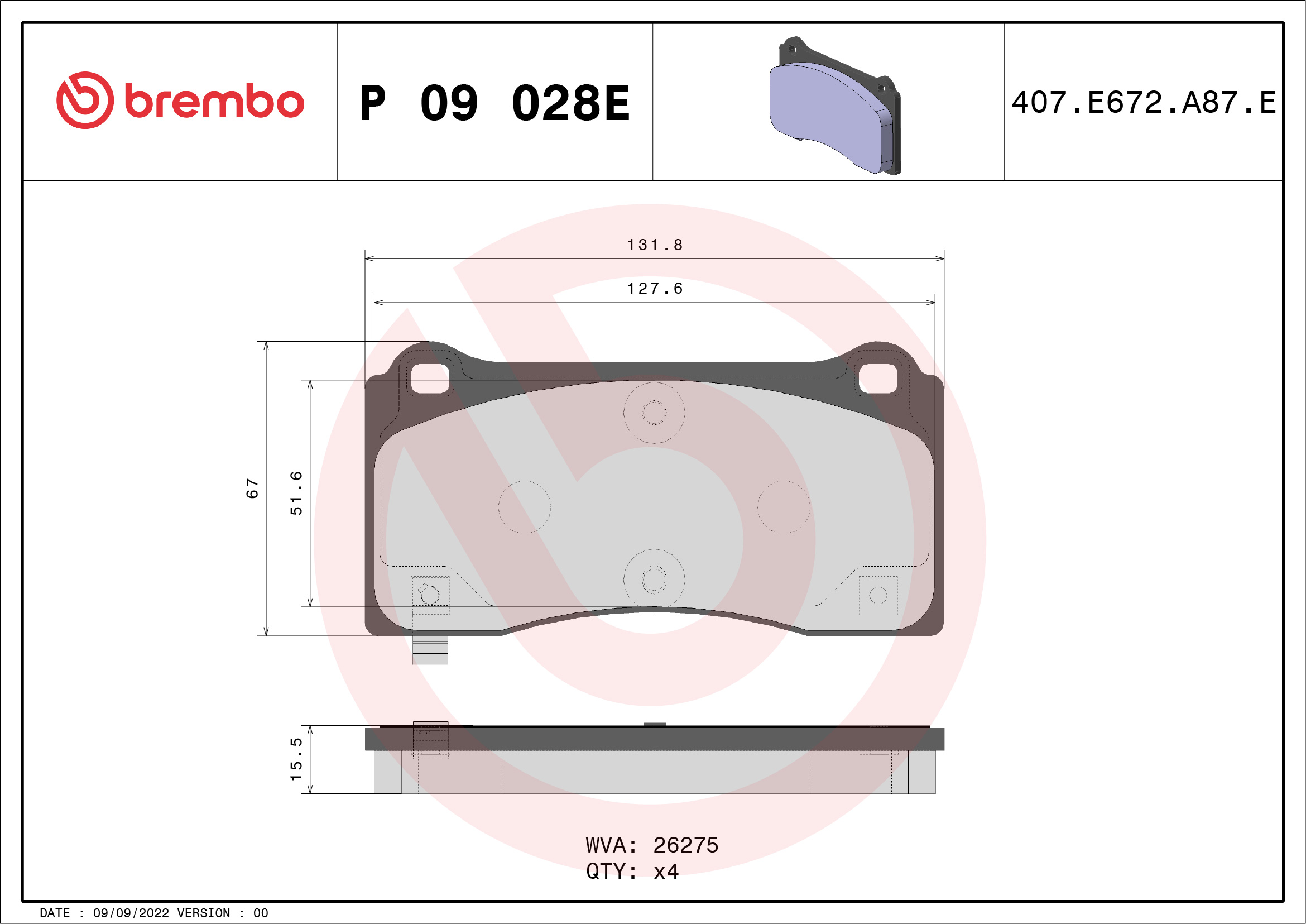 Brake Pad Set, disc brake - P 09 028E BREMBO