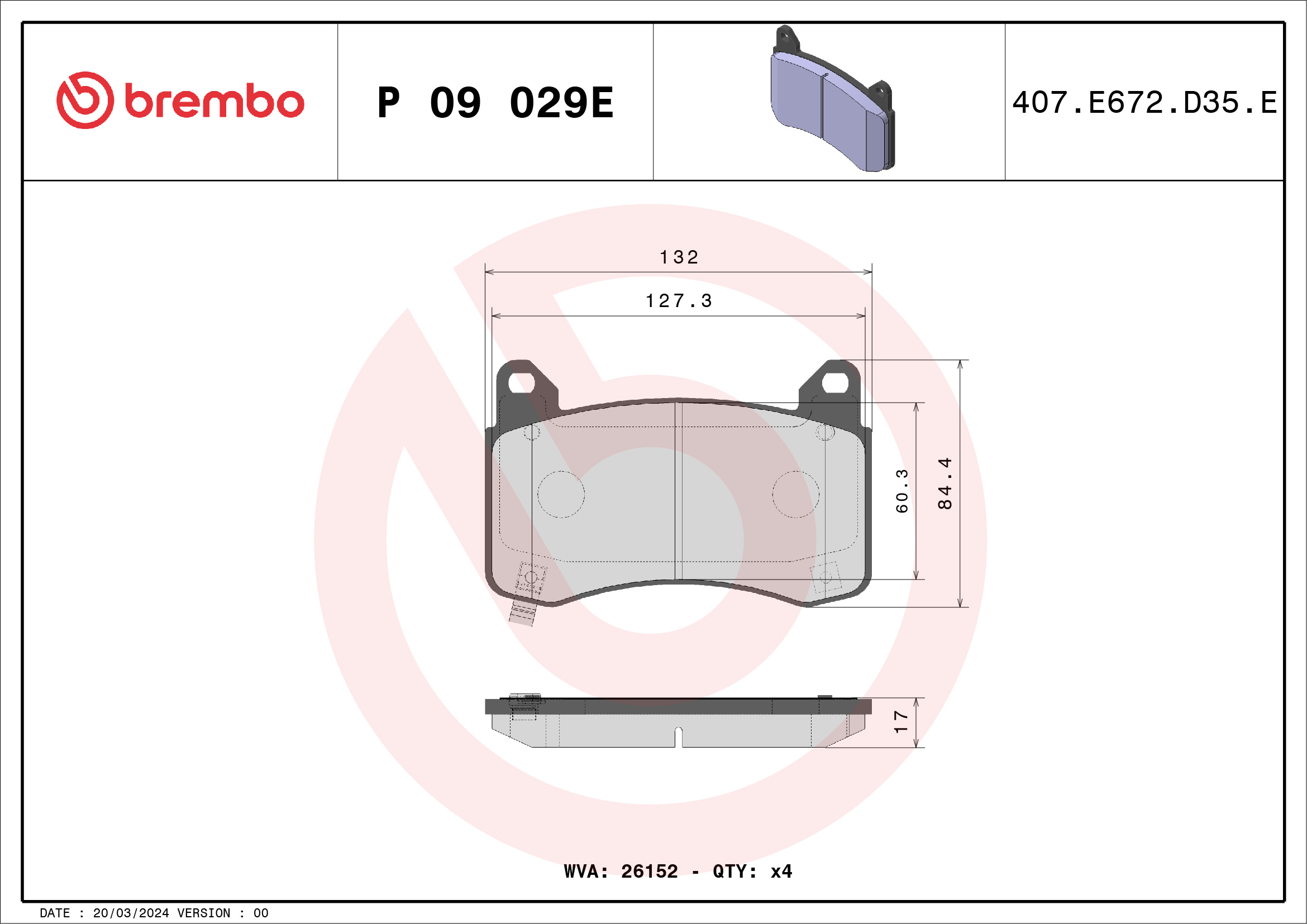 Brake Pad Set, disc brake - P 09 029E BREMBO
