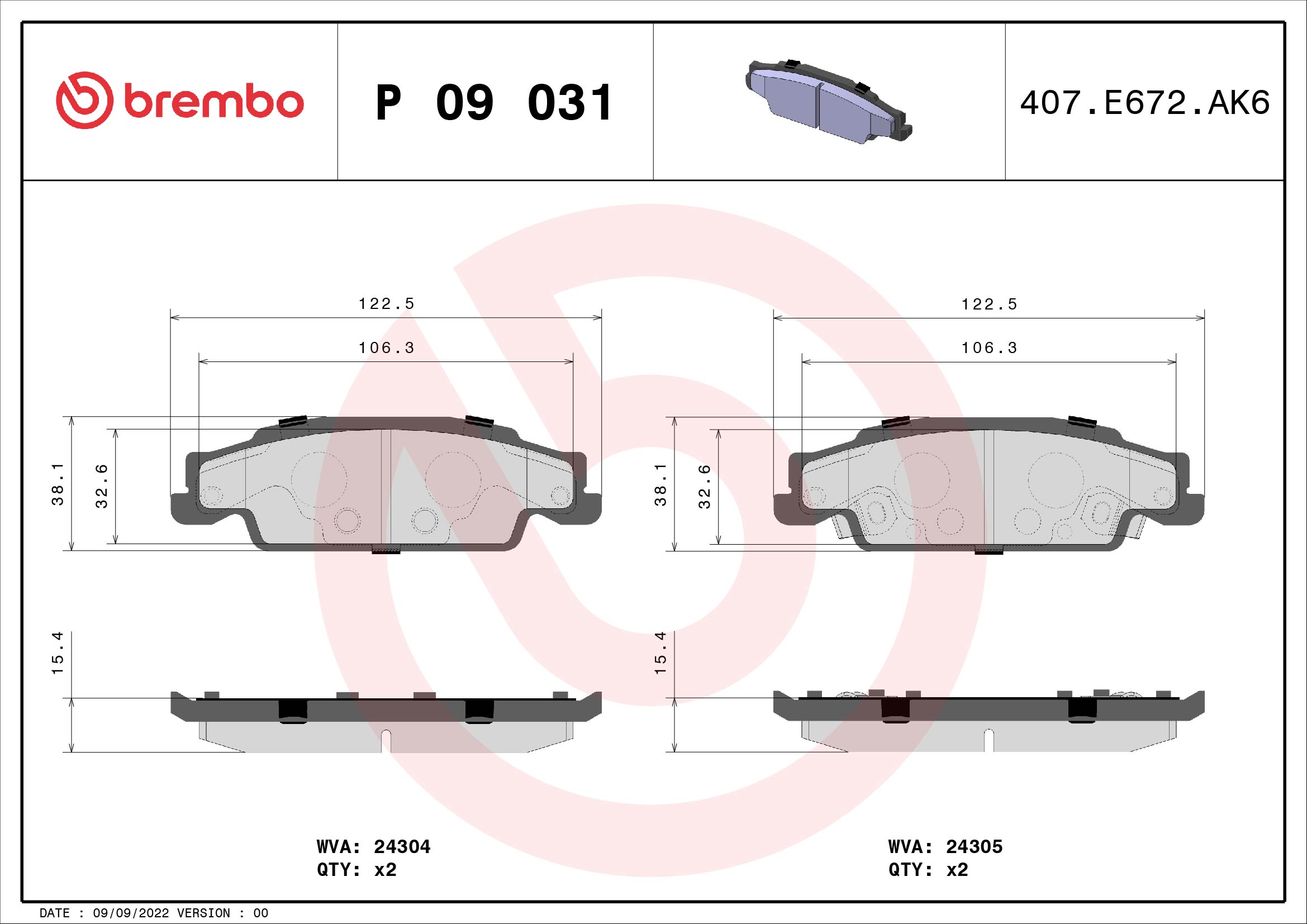 Brake Pad Set, disc brake - P 09 031 BREMBO