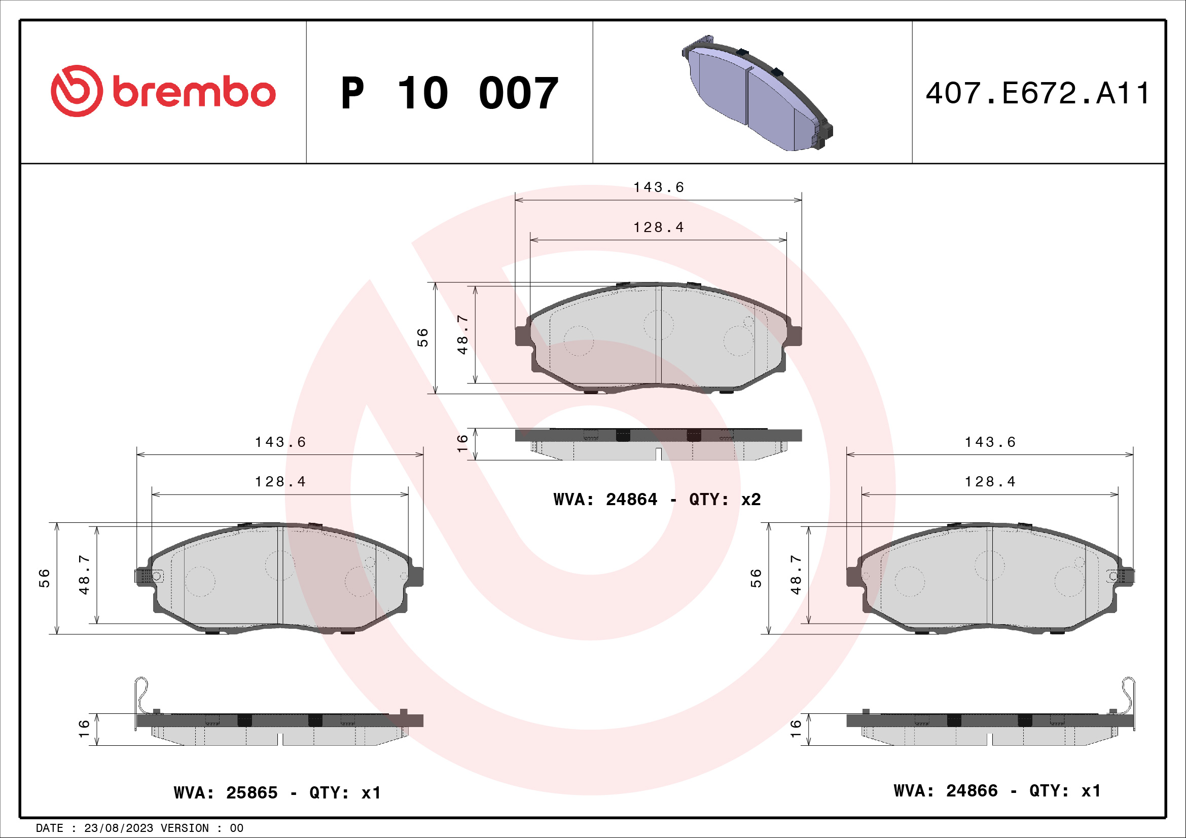 Brake Pad Set, disc brake - P 10 007 BREMBO