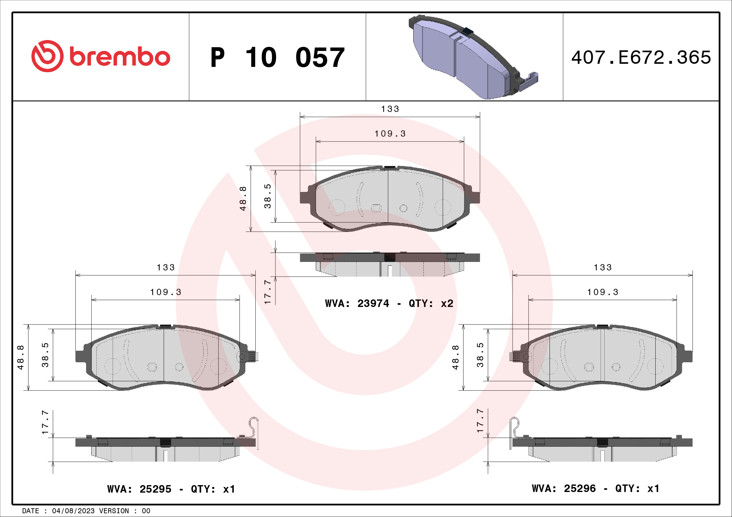 Brake Pad Set, disc brake - P 10 057 BREMBO