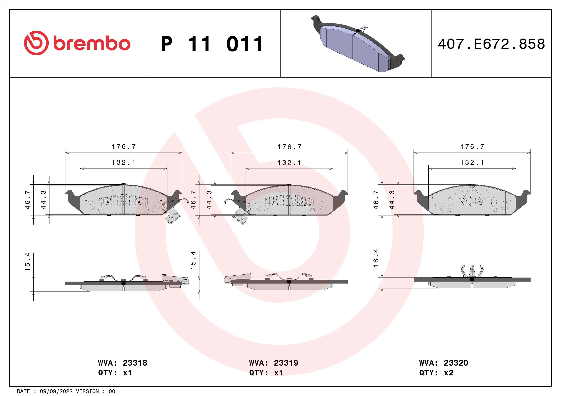 Kit pastiglie freno, Freno a disco - P 11 011 BREMBO