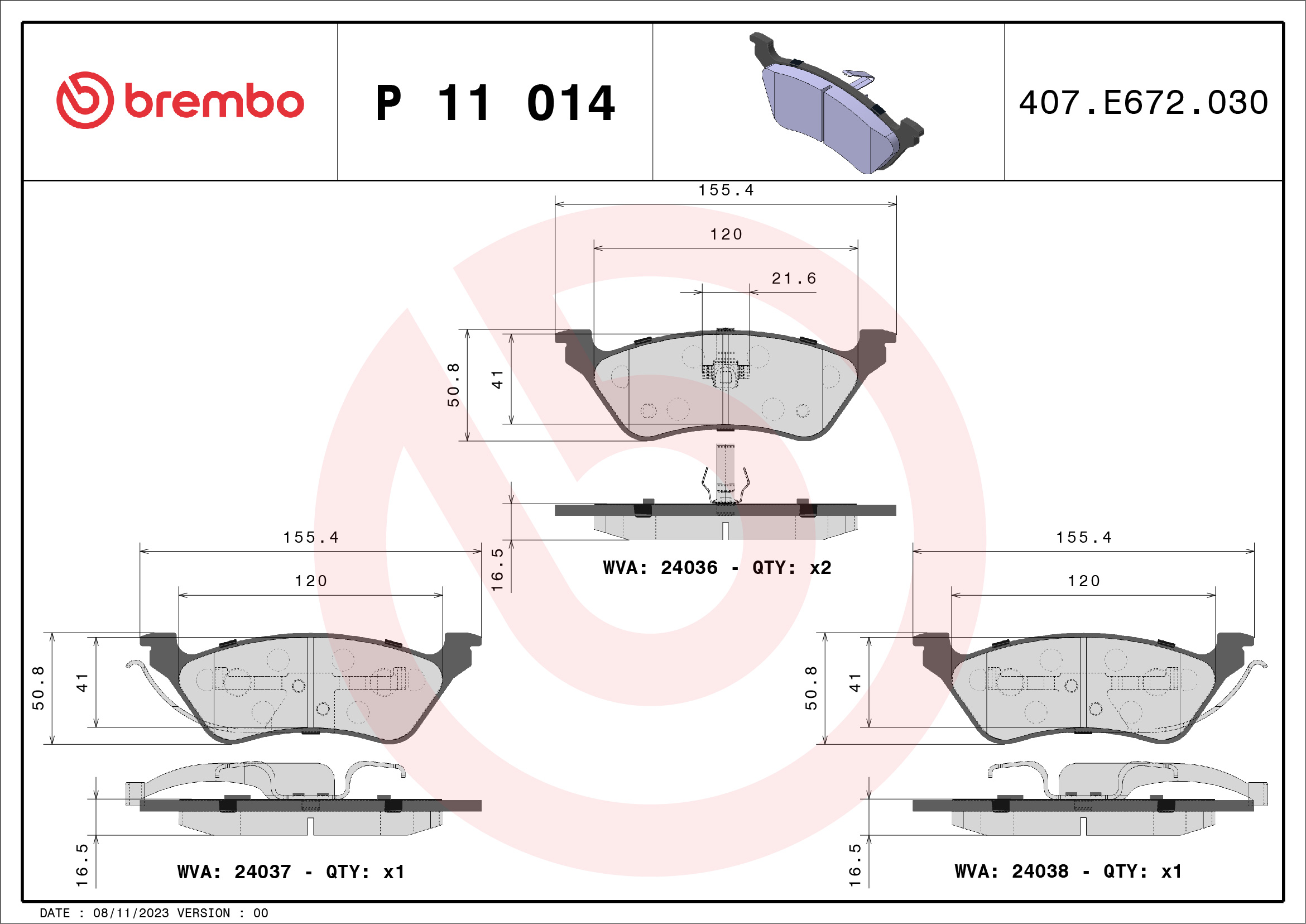 Kit pastiglie freno, Freno a disco - P 11 014 BREMBO
