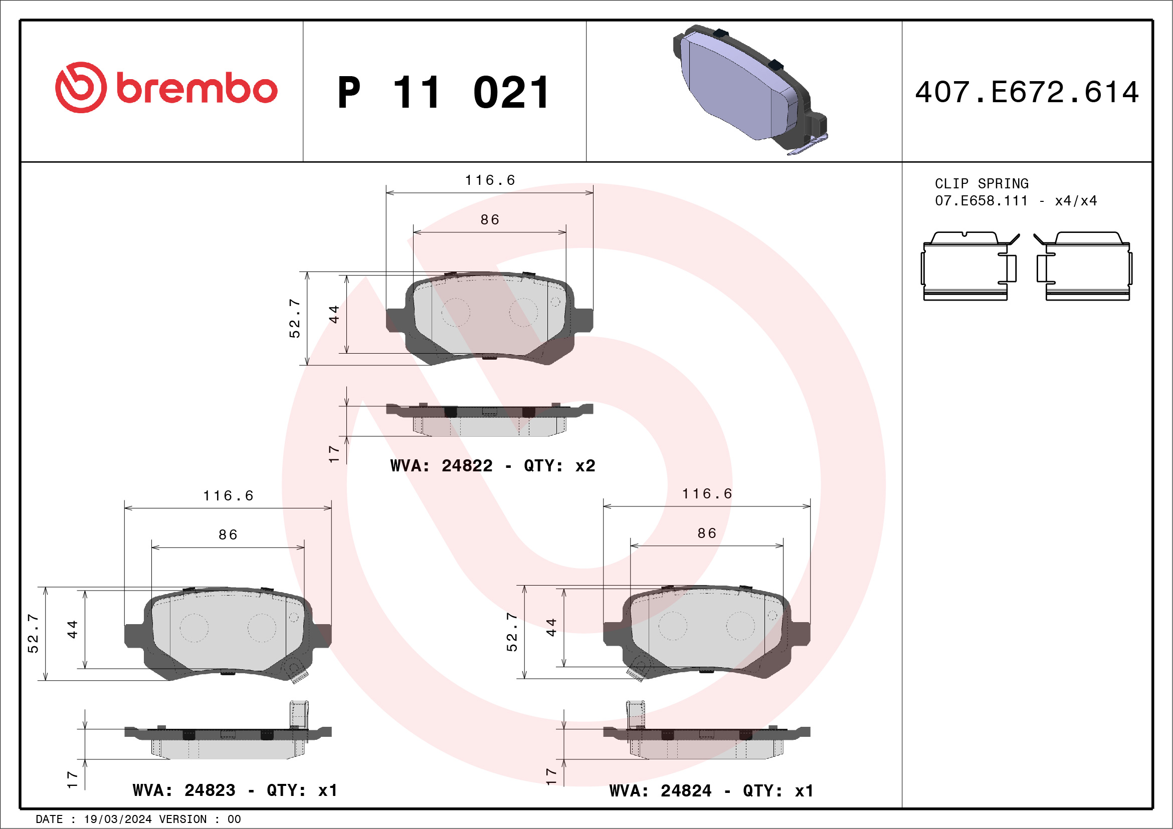 Brake Pad Set, disc brake - P 11 021 BREMBO