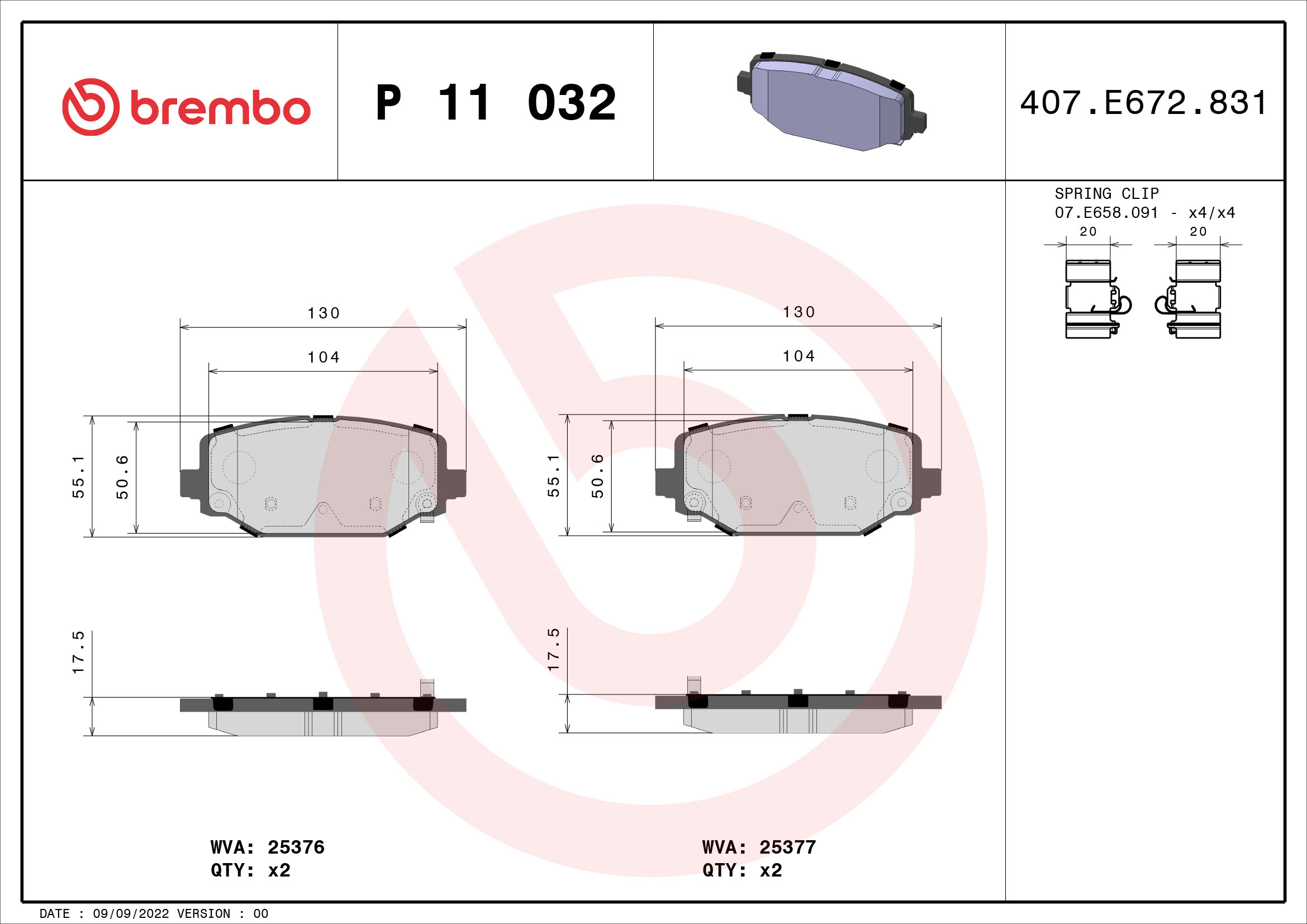 Kit pastiglie freno, Freno a disco - P 11 032 BREMBO