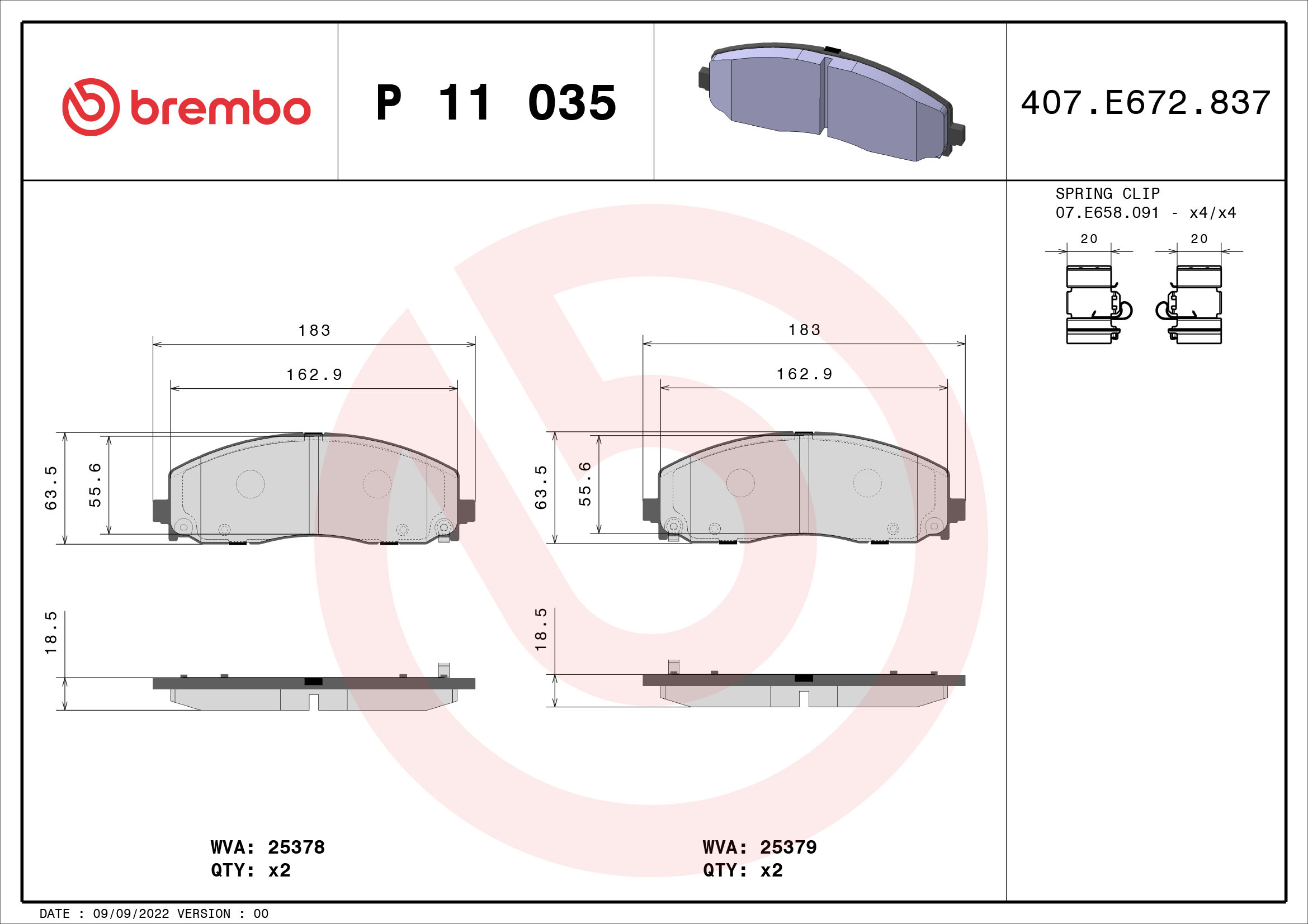 Bremsbelagsatz, Scheibenbremse - P 11 035 BREMBO