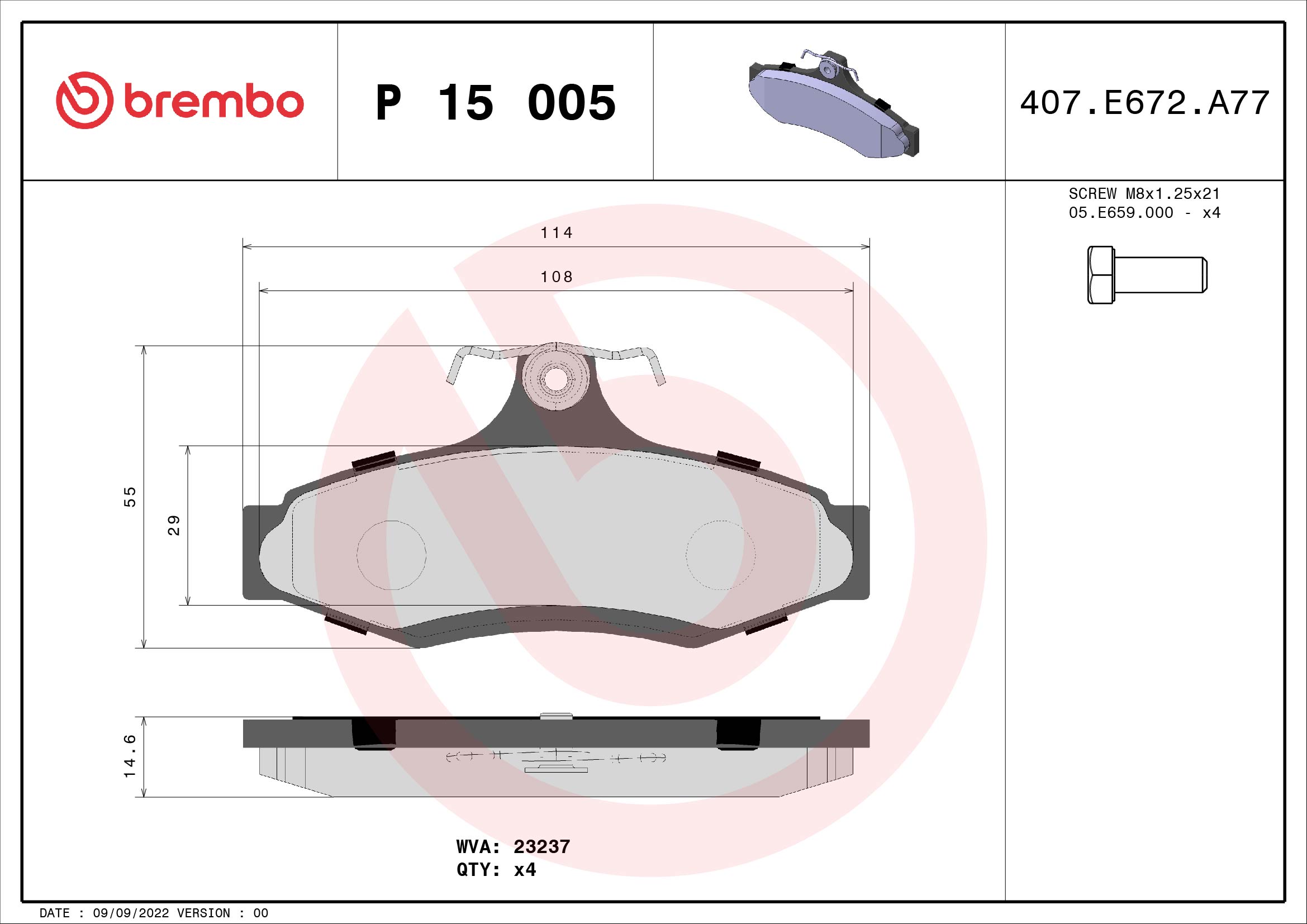 Brake Pad Set, disc brake - P 15 005 BREMBO