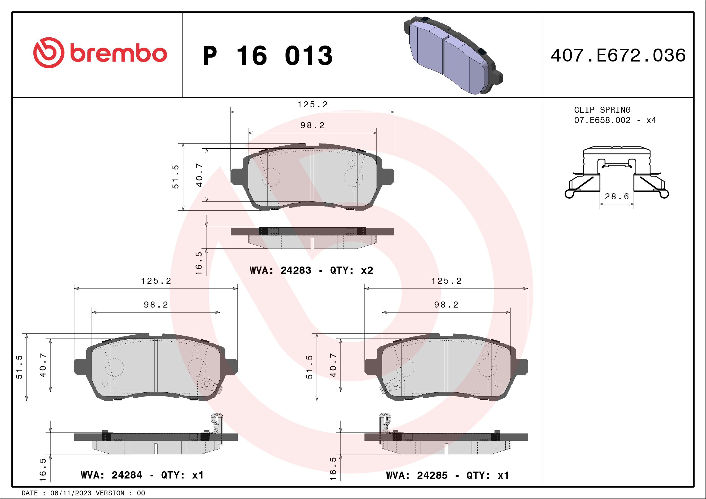 Kit pastiglie freno, Freno a disco - P 16 013 BREMBO