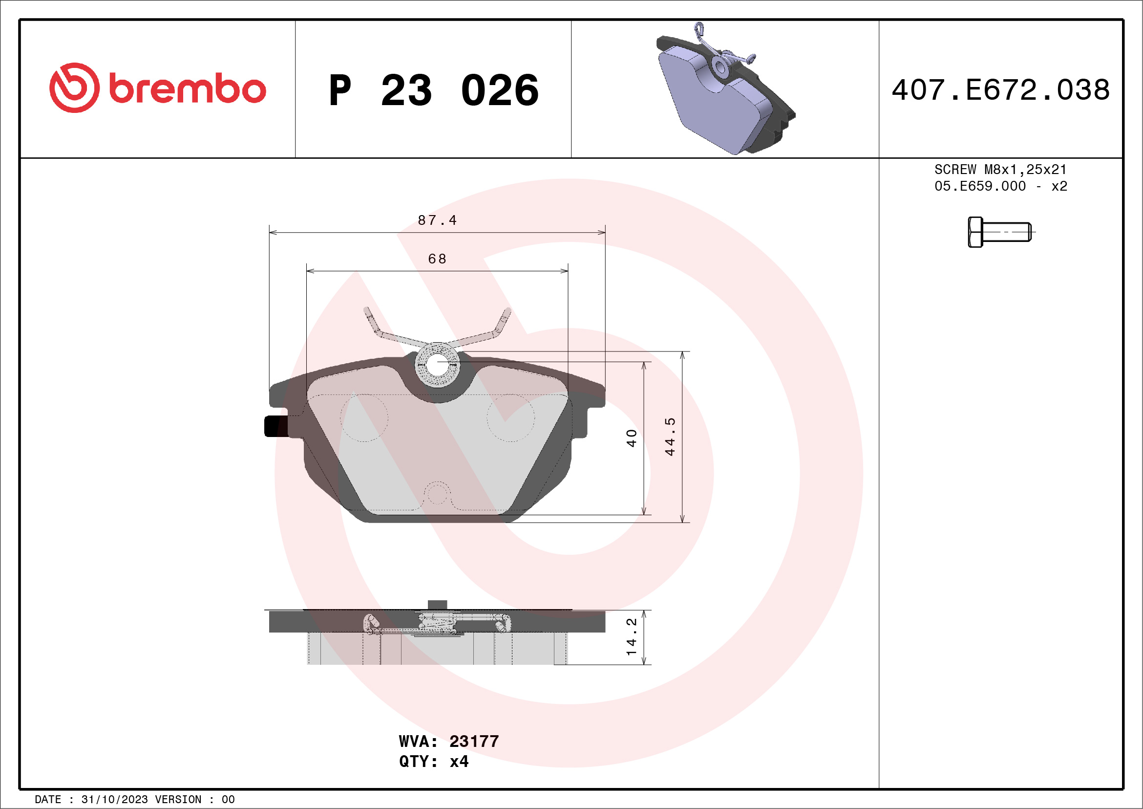Brake Pad Set, disc brake - P 23 026 BREMBO