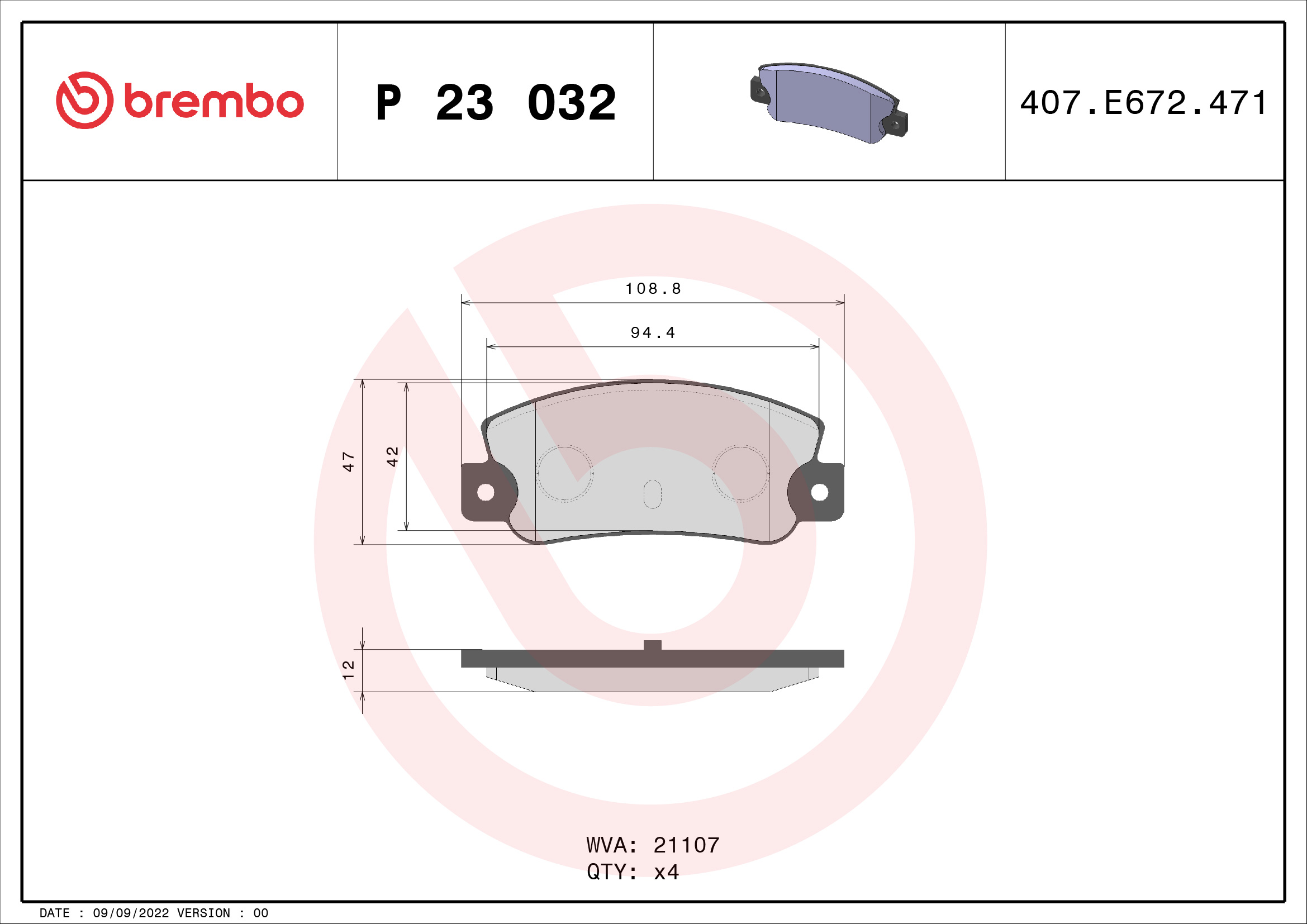 Brake Pad Set, disc brake - P 23 032 BREMBO