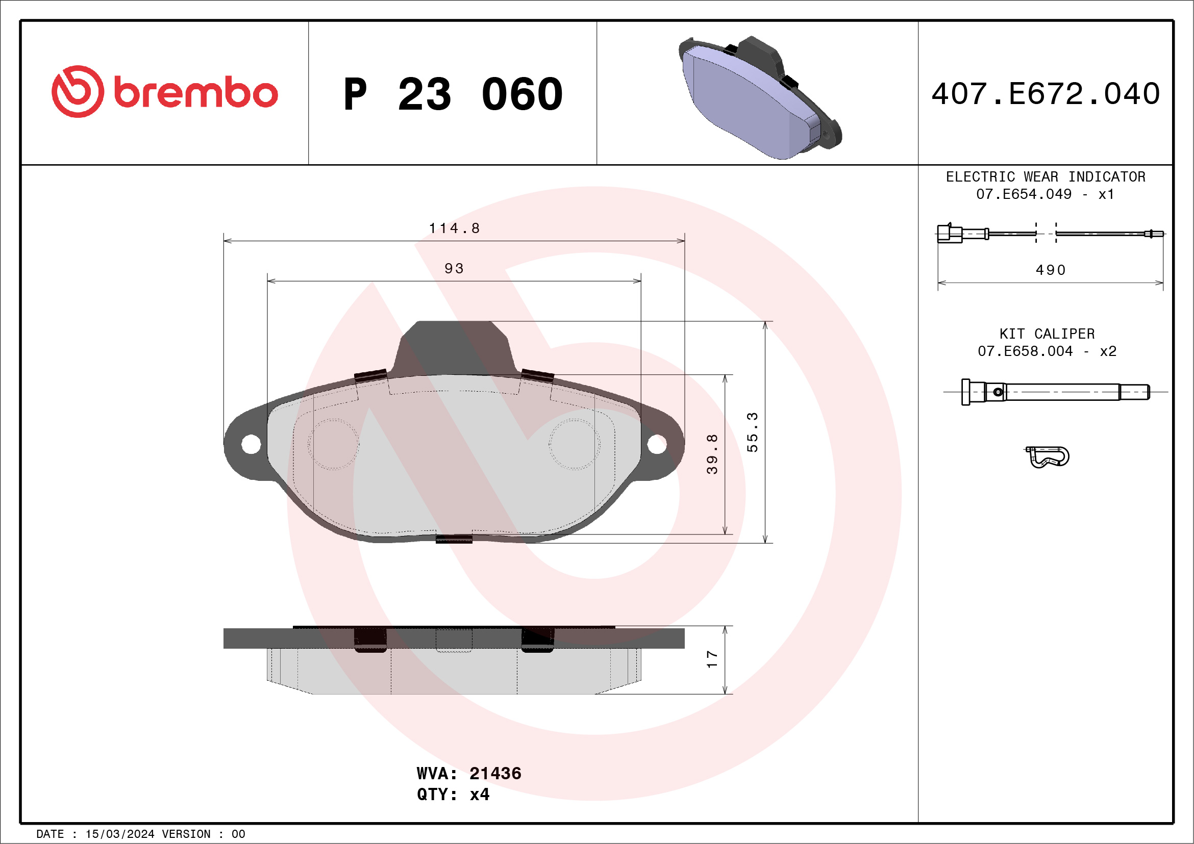 Brake Pad Set, disc brake - P 23 060 BREMBO