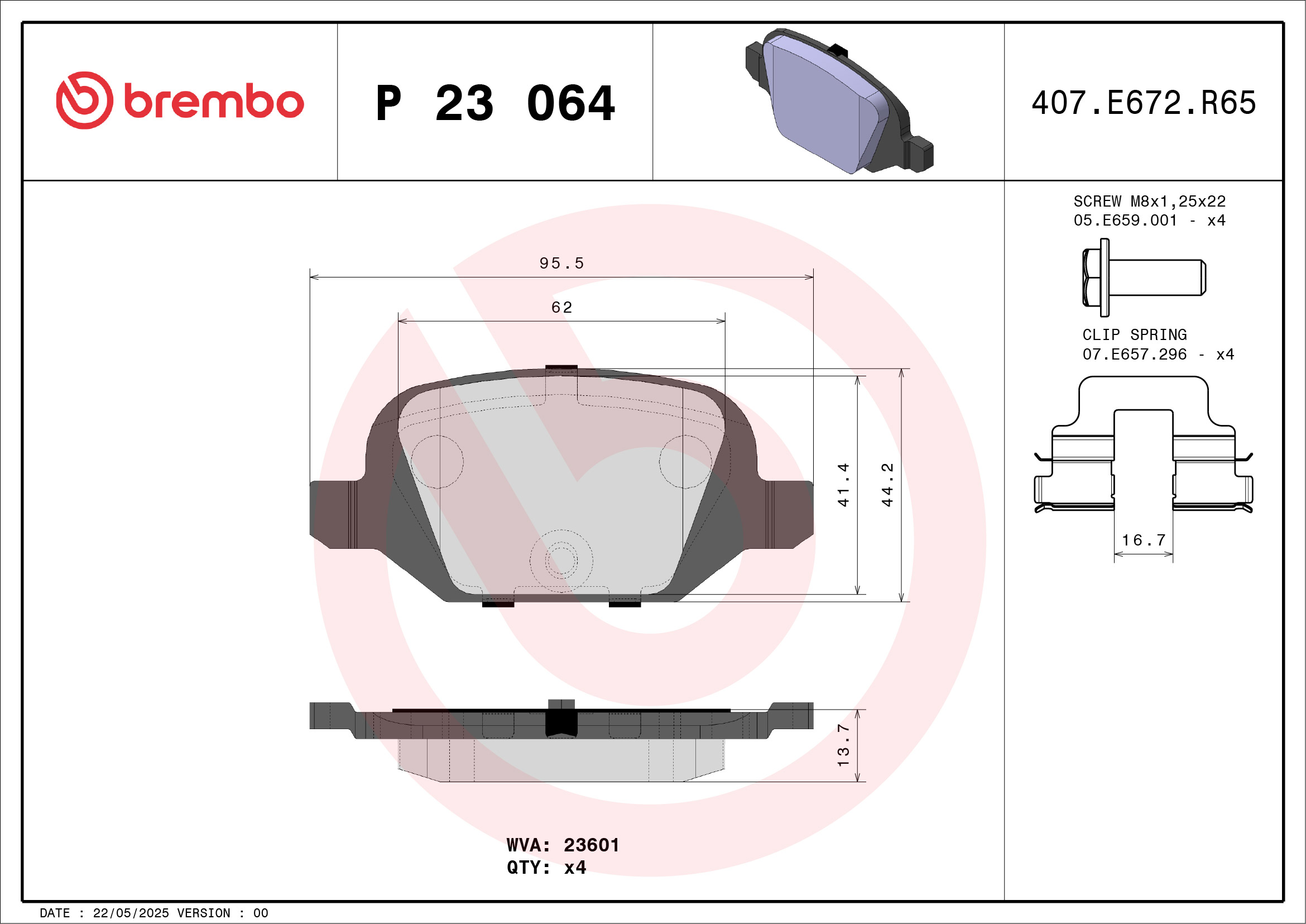 Brake Pad Set, disc brake - P 23 064 BREMBO