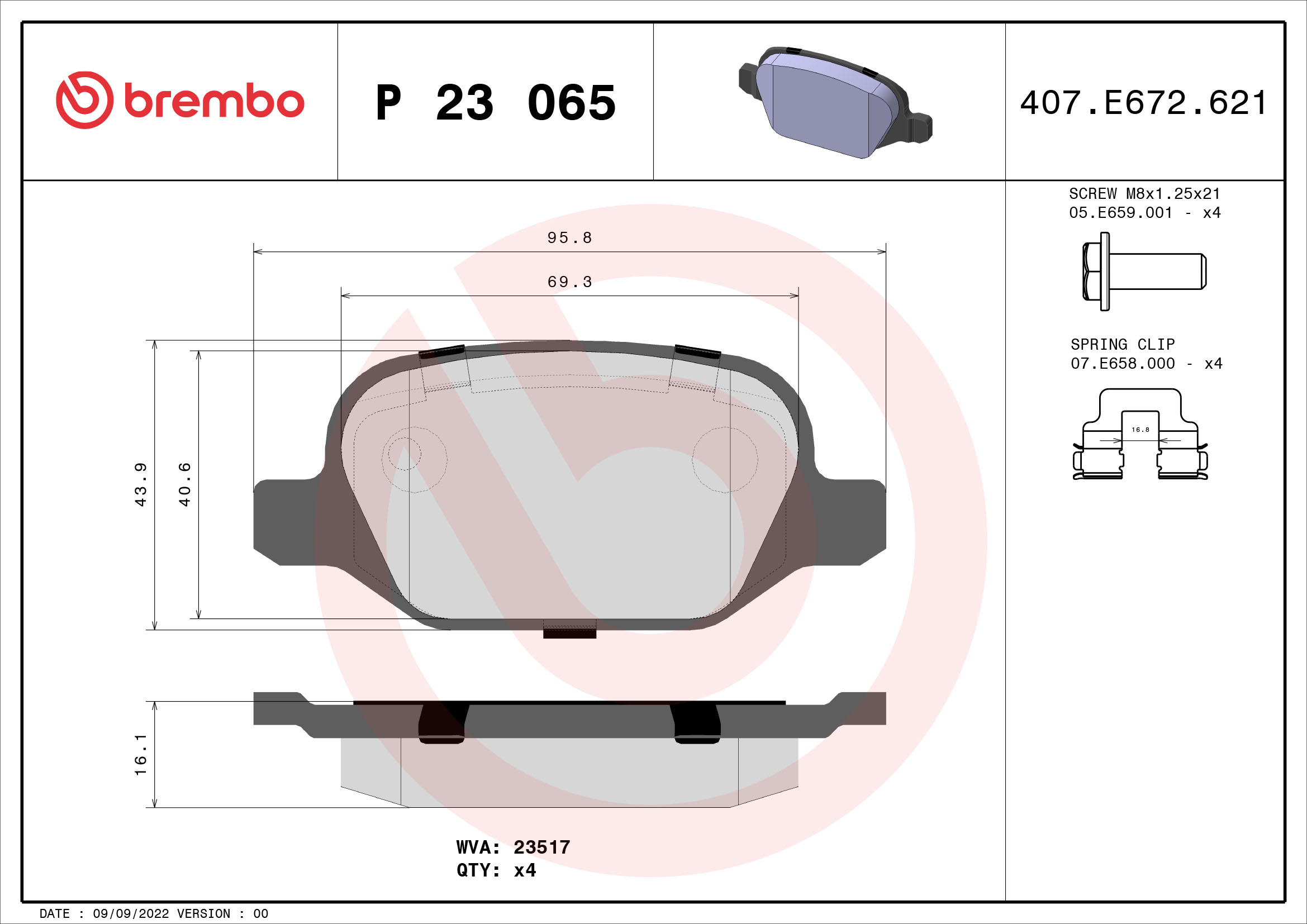 Kit pastiglie freno, Freno a disco - P 23 065 BREMBO