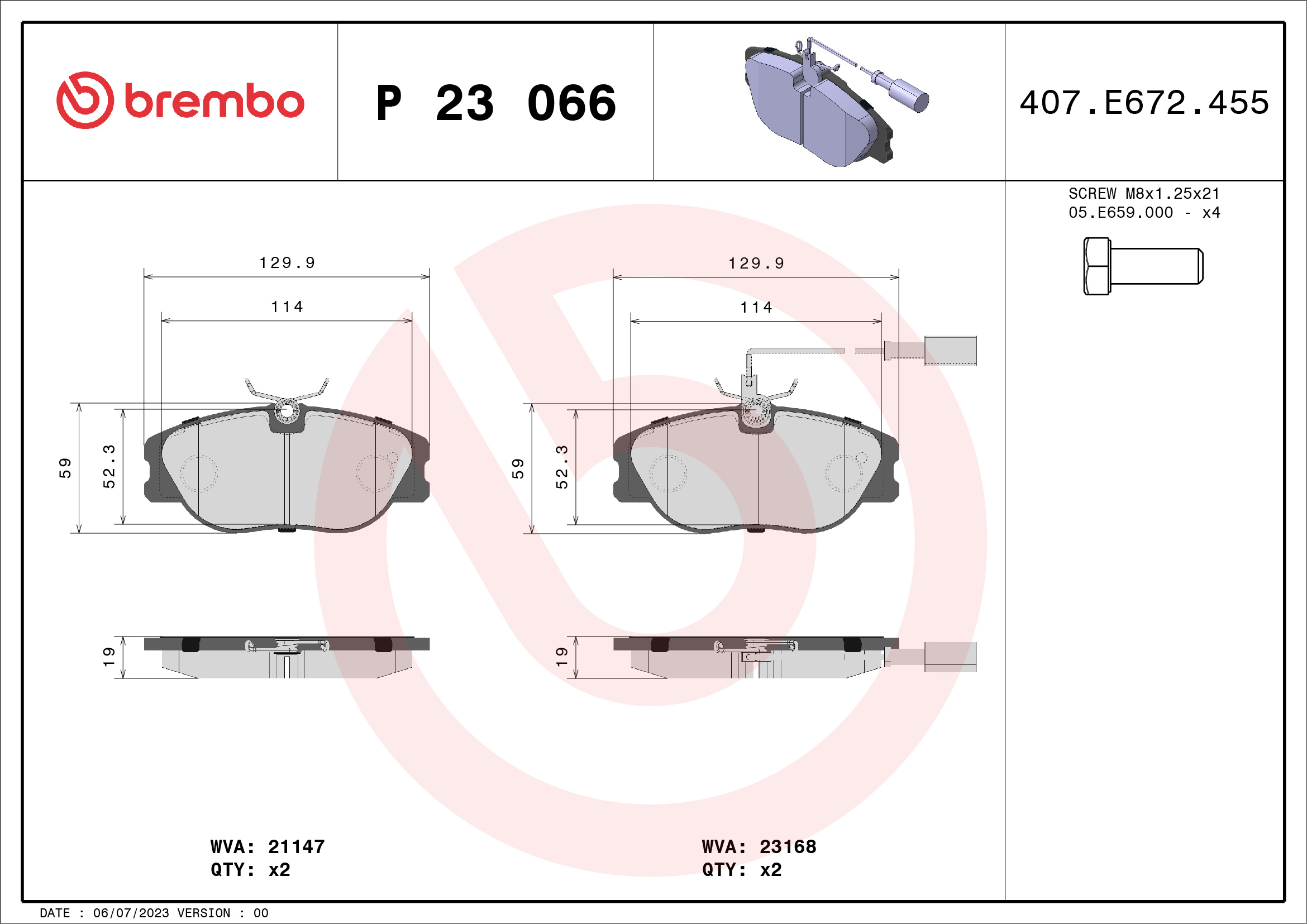 Brake Pad Set, disc brake - P 23 066 BREMBO