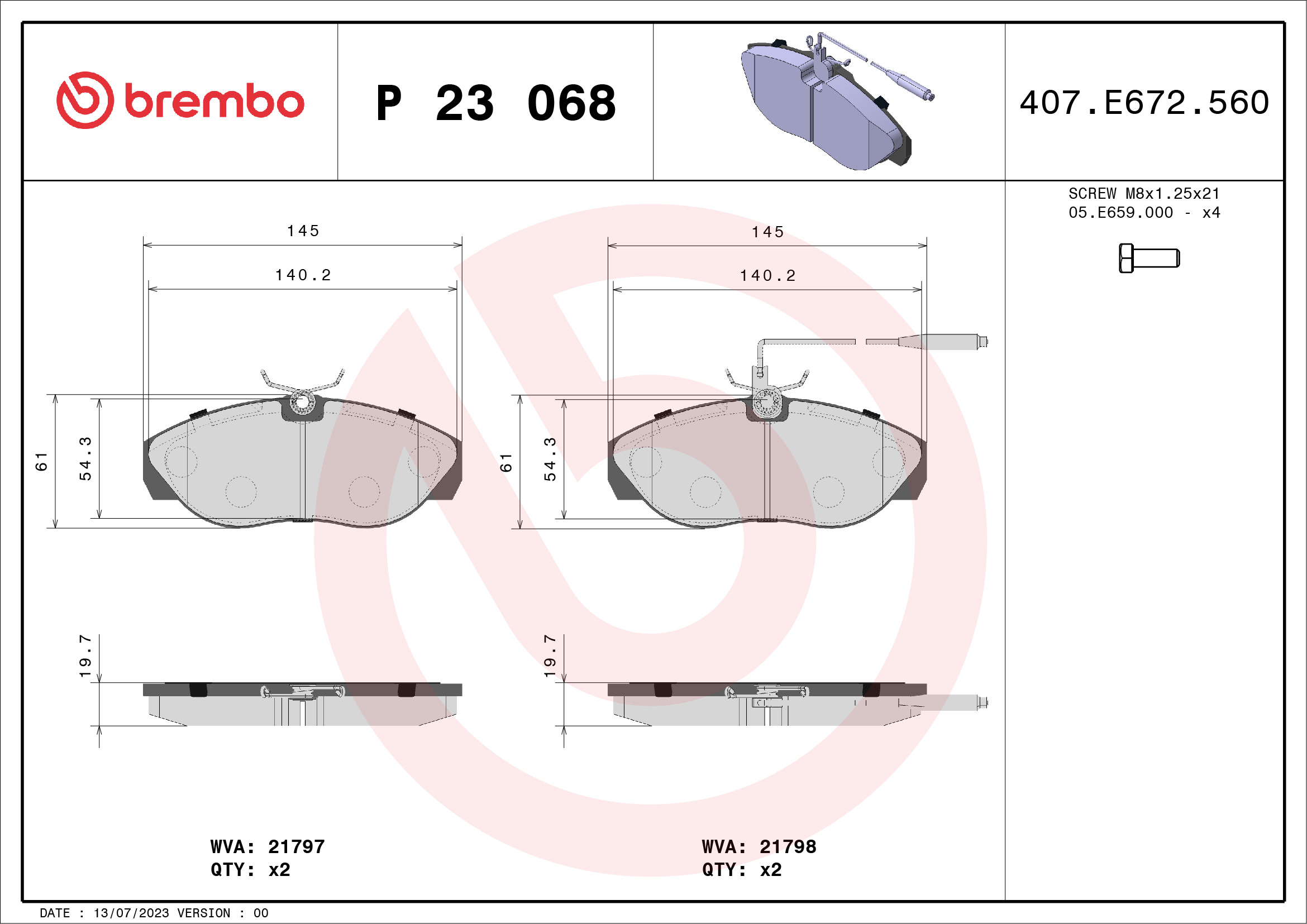 Brake Pad Set, disc brake - P 23 068 BREMBO