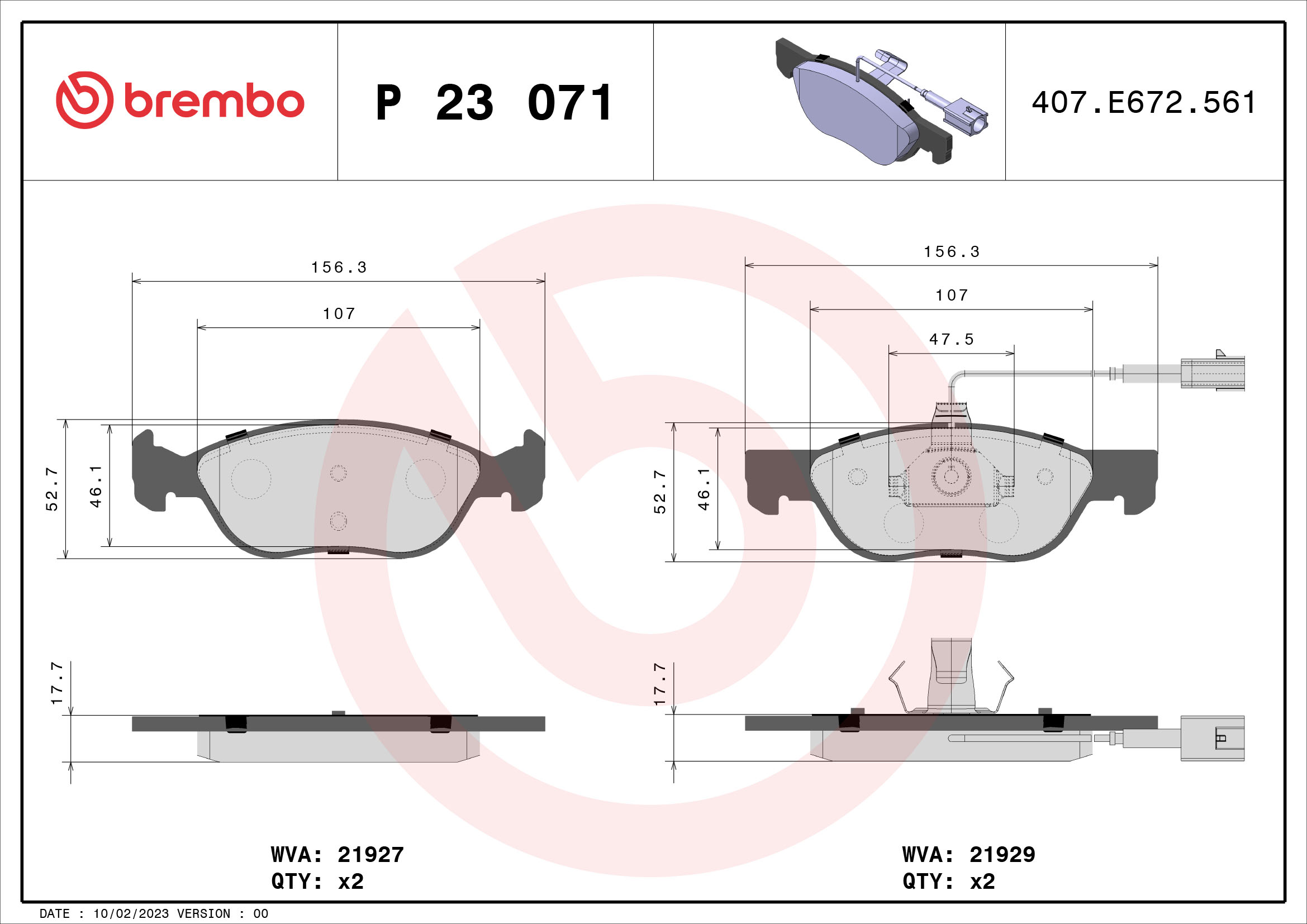 Kit pastiglie freno, Freno a disco - P 23 071 BREMBO