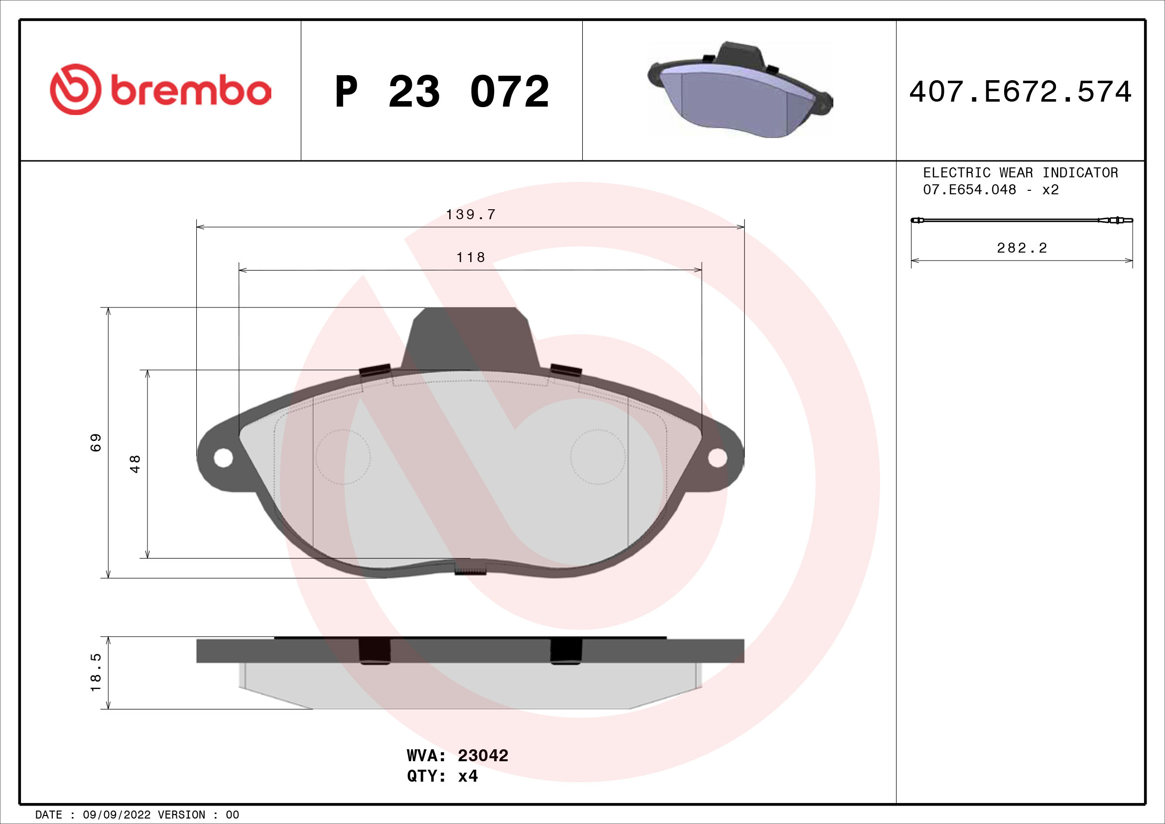 Brake Pad Set, disc brake - P 23 072 BREMBO