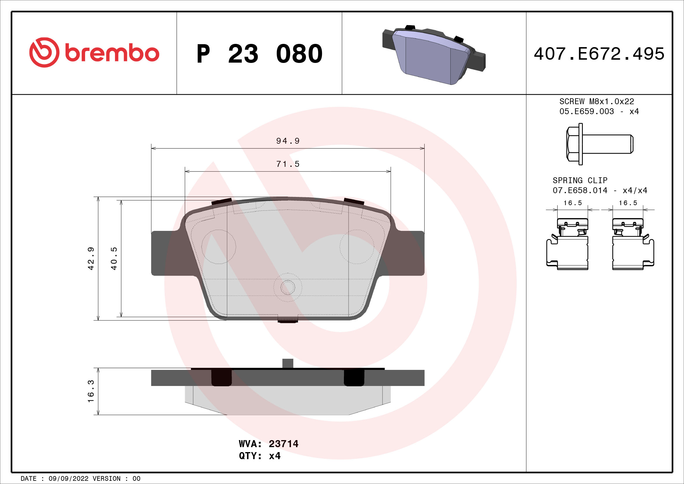 Kit pastiglie freno, Freno a disco - P 23 080 BREMBO