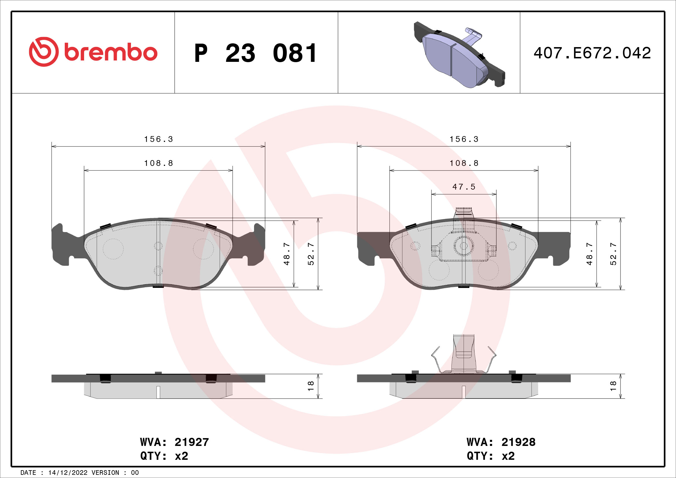 Brake Pad Set, disc brake - P 23 081 BREMBO
