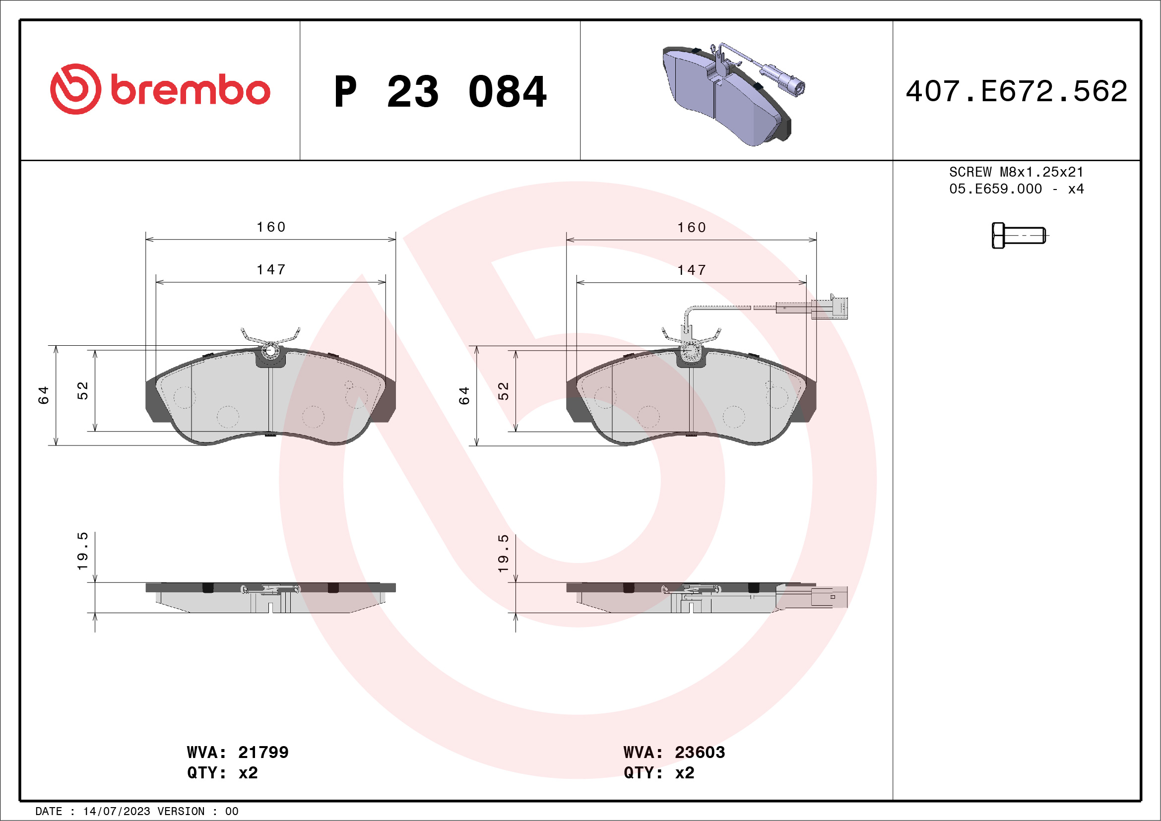 Kit pastiglie freno, Freno a disco - P 23 084 BREMBO