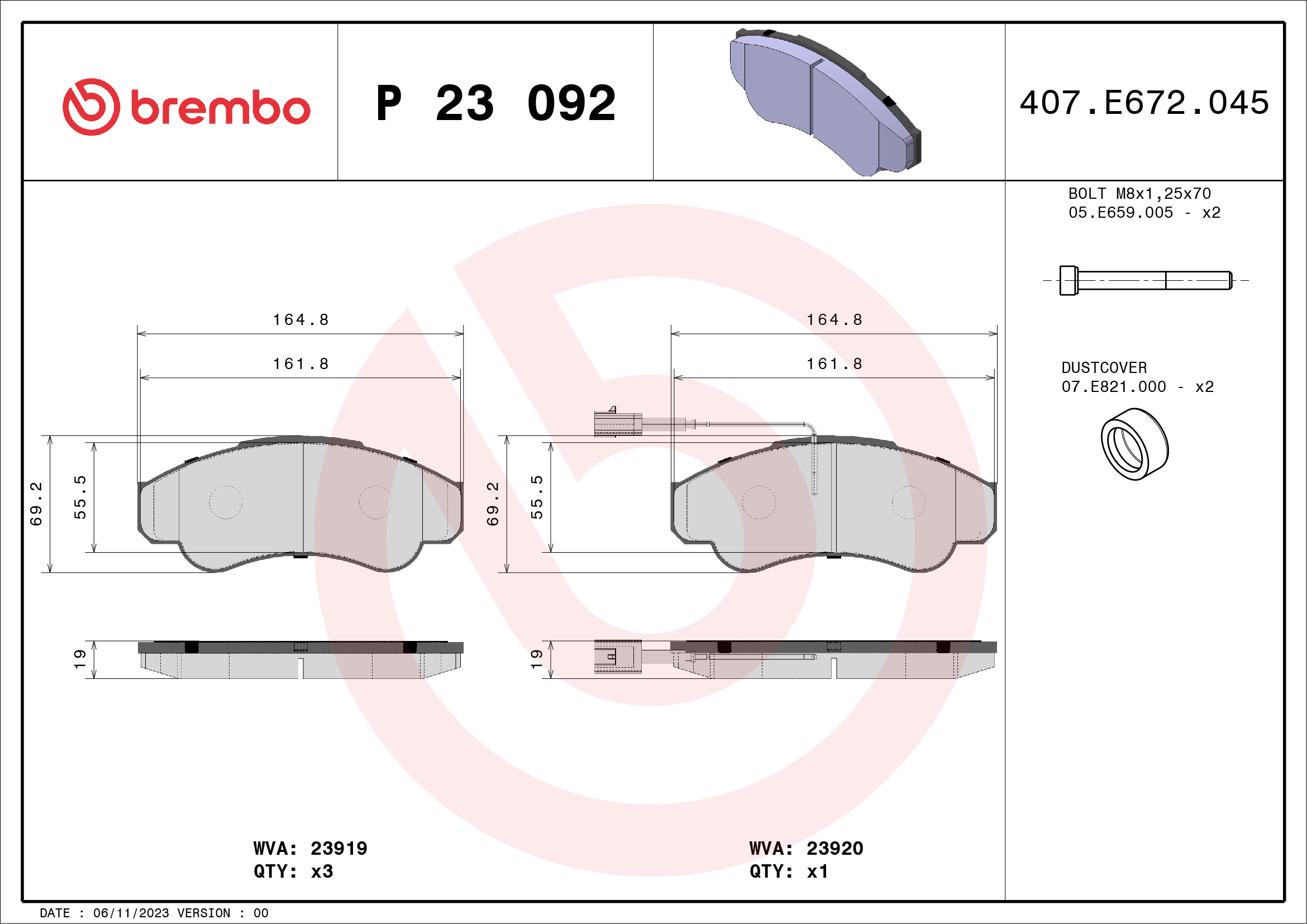 Kit pastiglie freno, Freno a disco - P 23 092 BREMBO