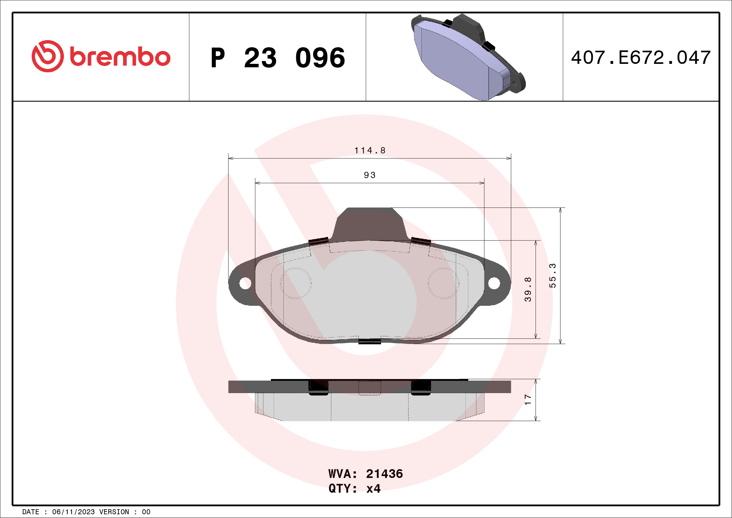 Brake Pad Set, disc brake - P 23 096 BREMBO
