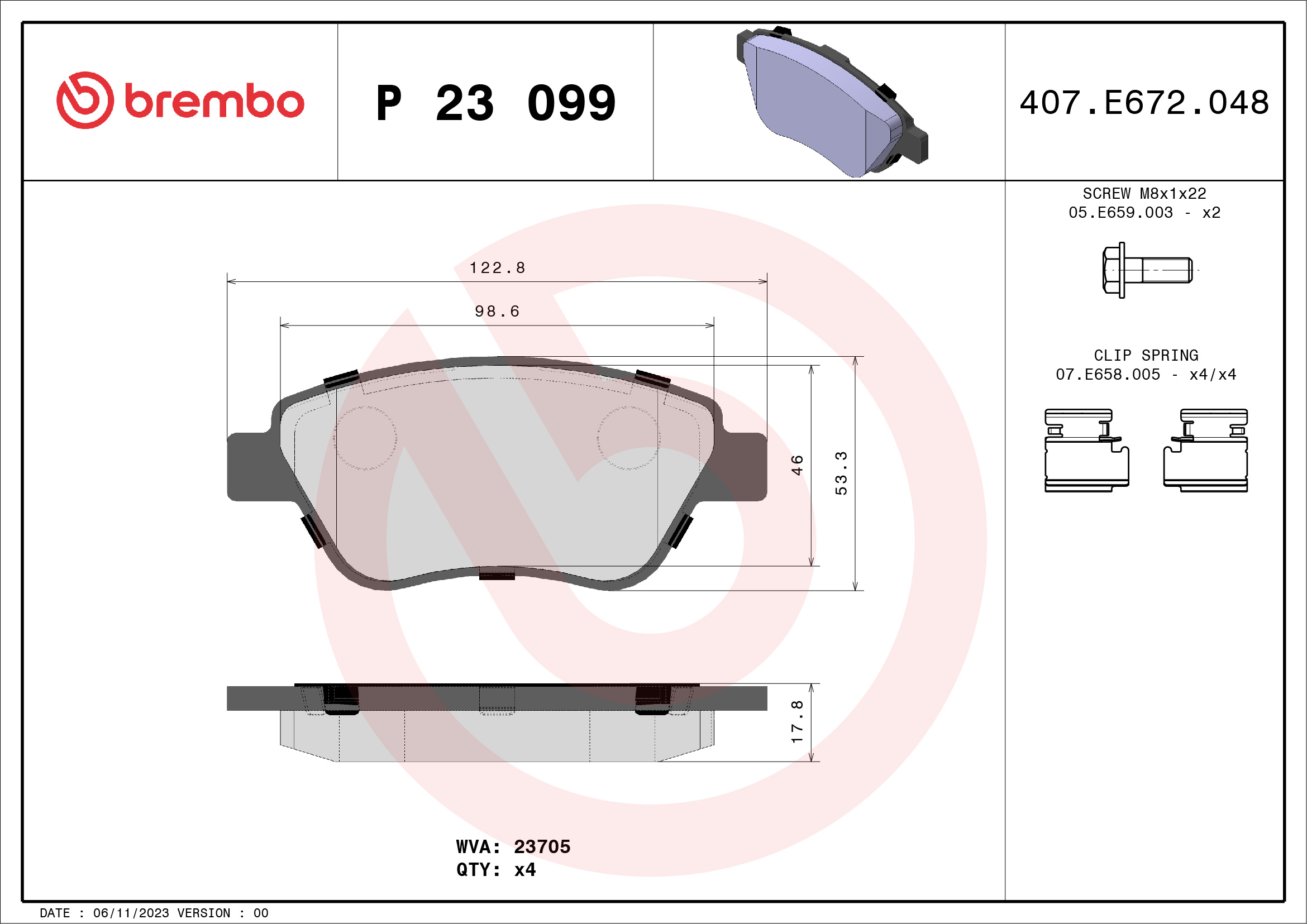 Kit pastiglie freno, Freno a disco - P 23 099 BREMBO