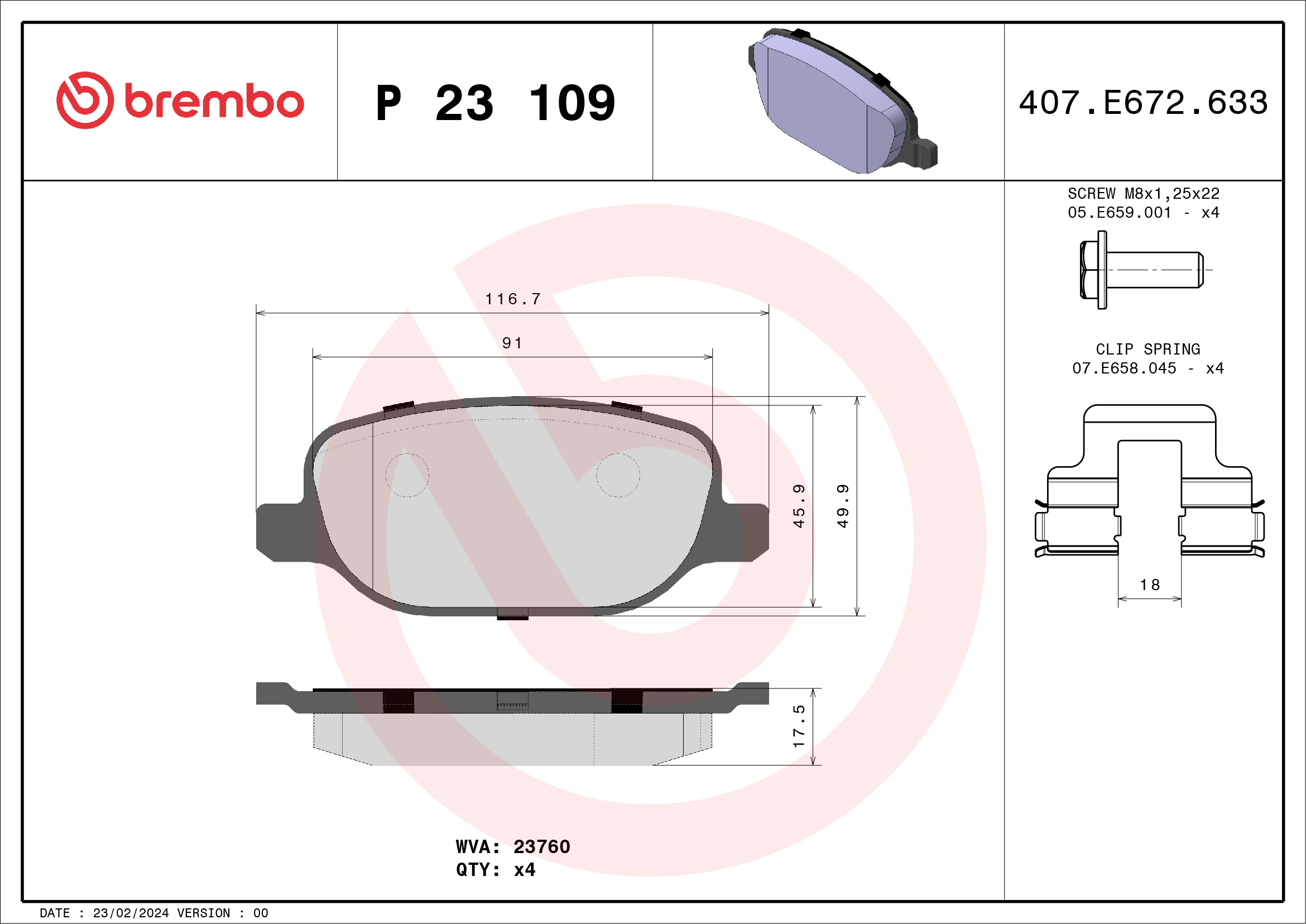 Kit pastiglie freno, Freno a disco - P 23 109 BREMBO