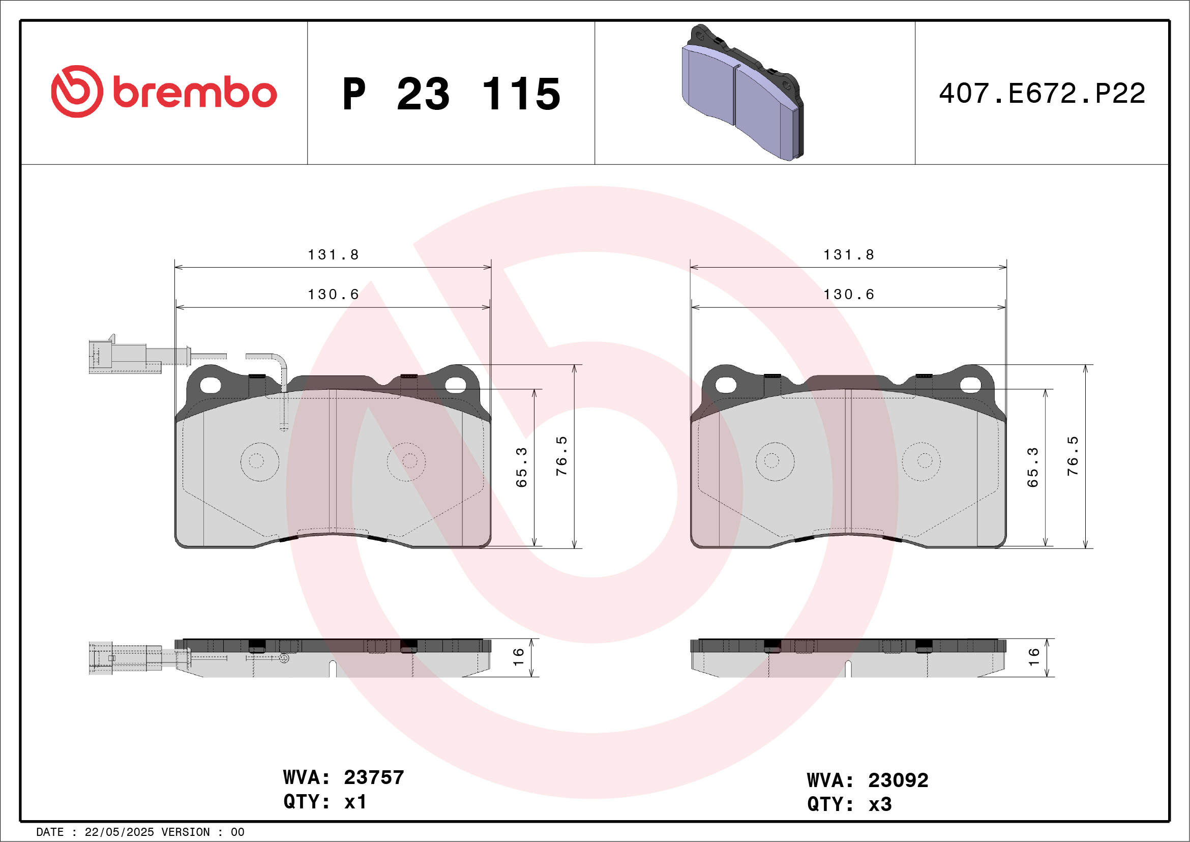 Kit pastiglie freno, Freno a disco - P 23 115 BREMBO