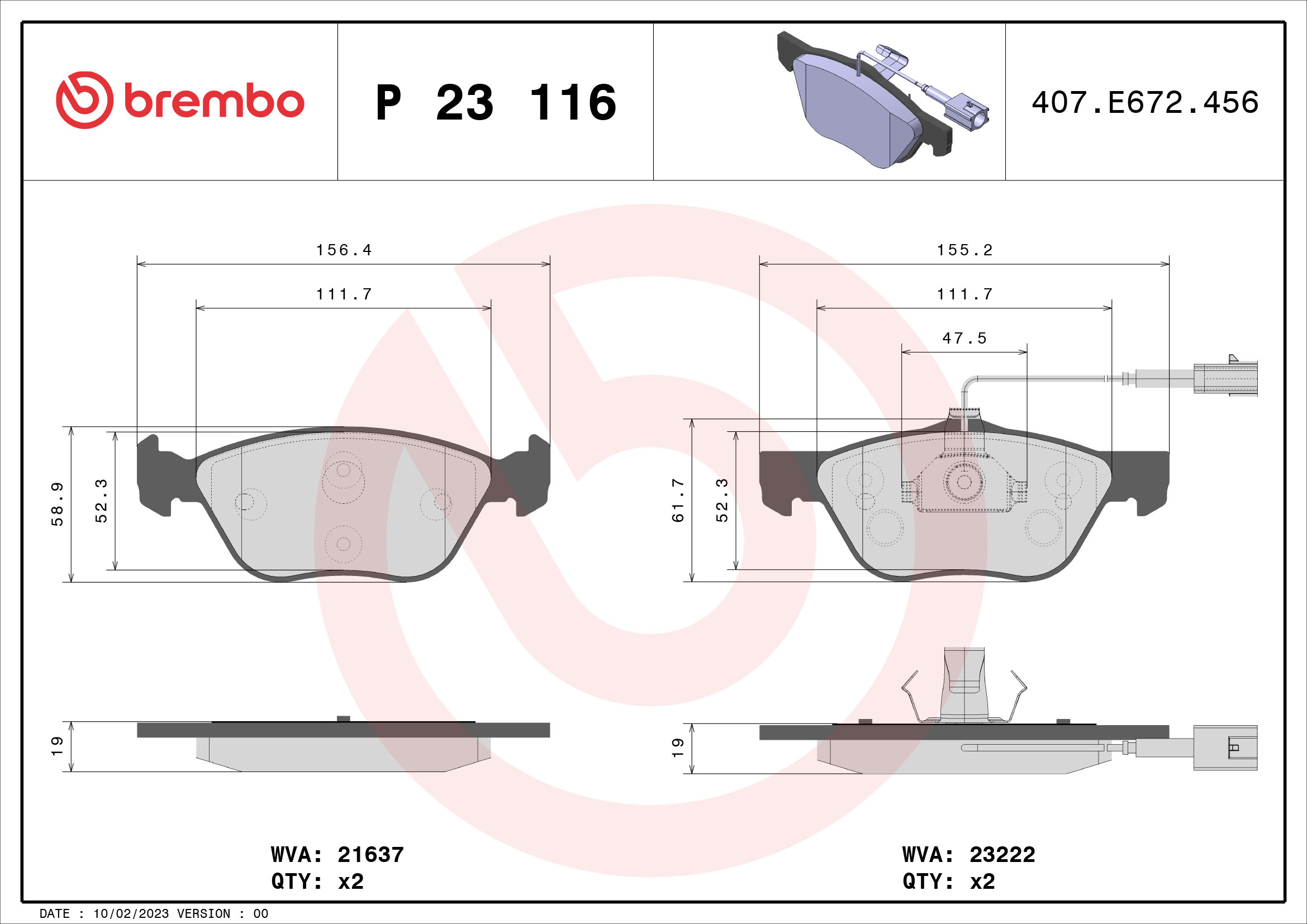 Kit pastiglie freno, Freno a disco - P 23 116 BREMBO