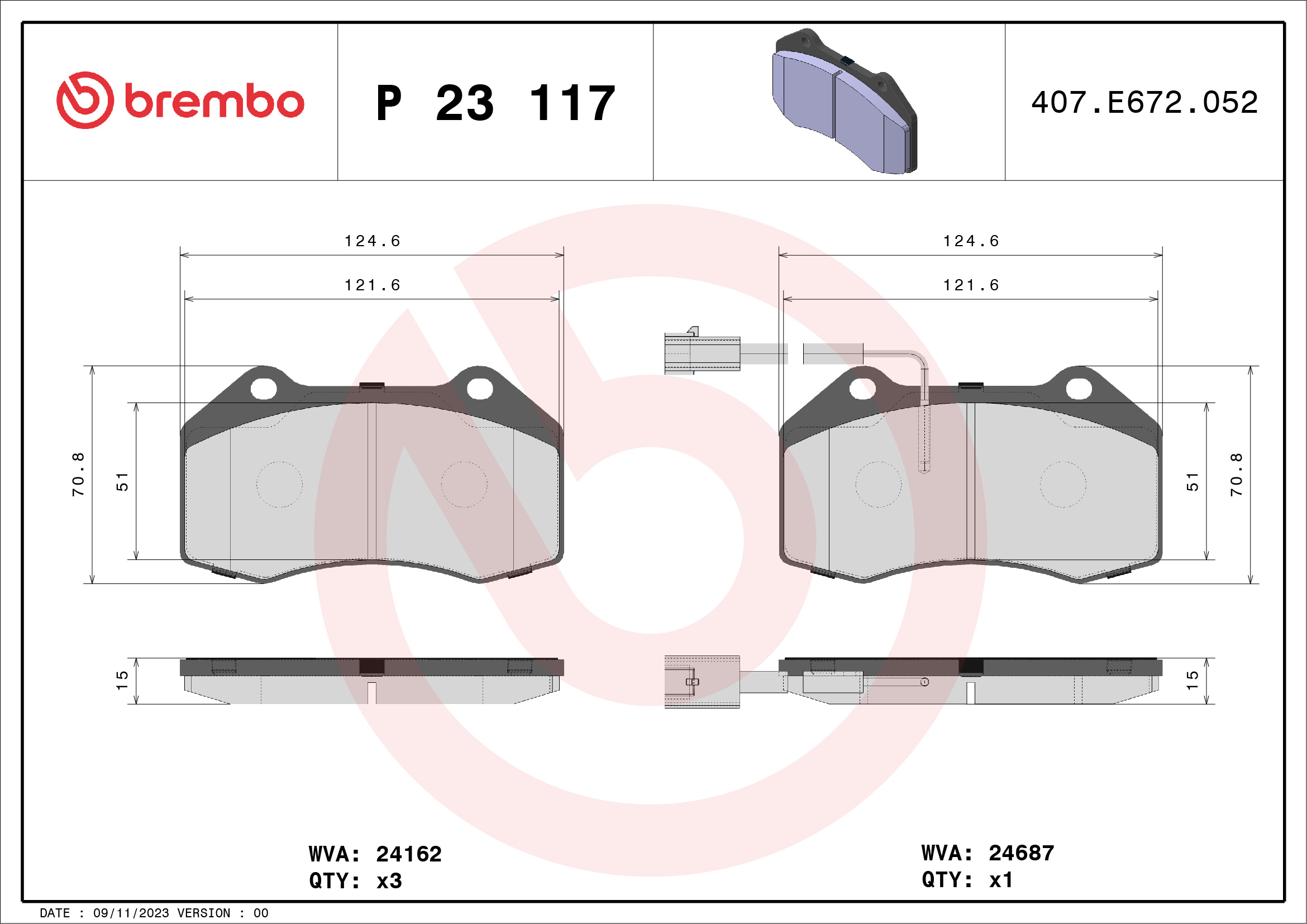 Brake Pad Set, disc brake - P 23 117 BREMBO