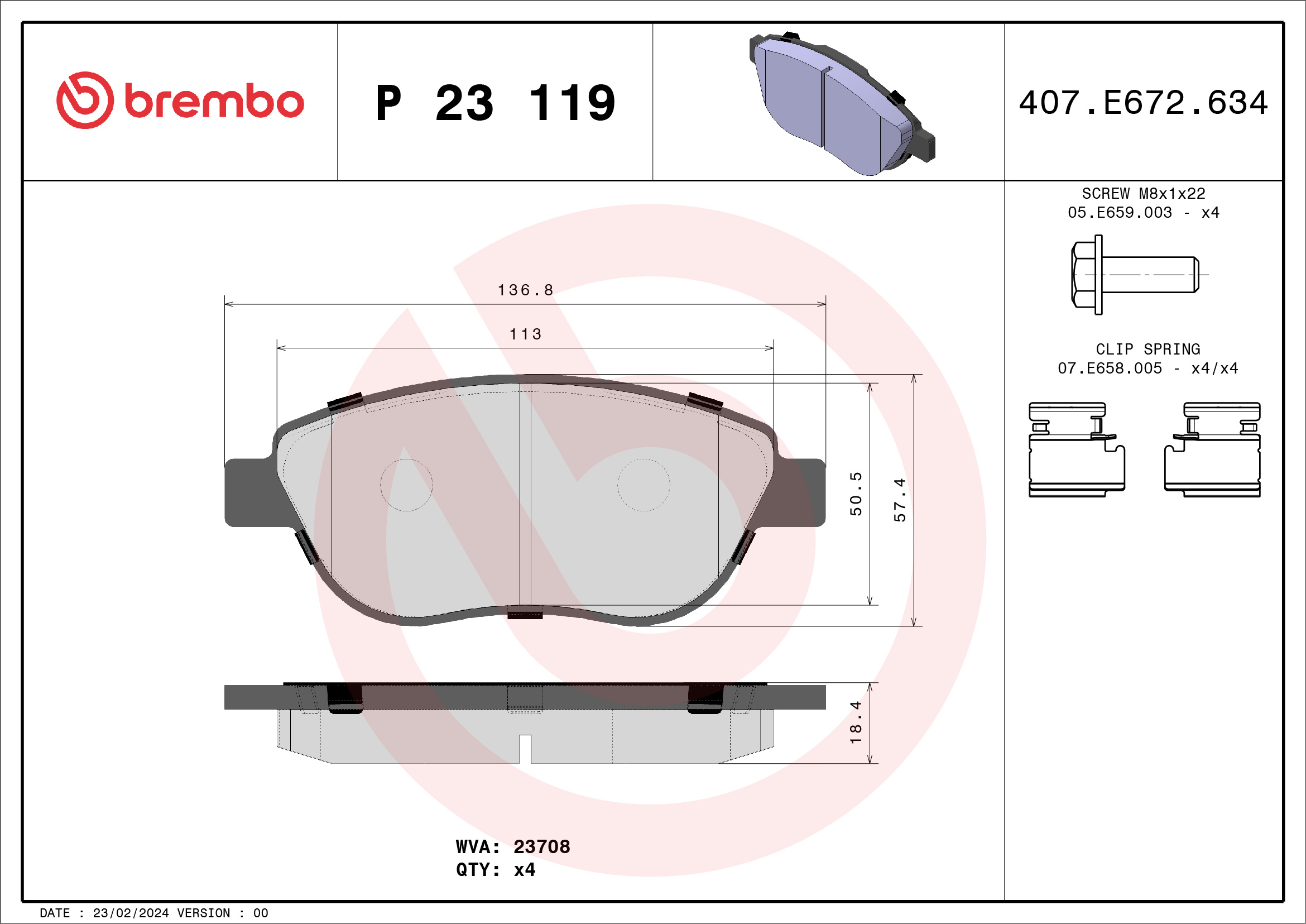 Brake Pad Set, disc brake - P 23 119 BREMBO