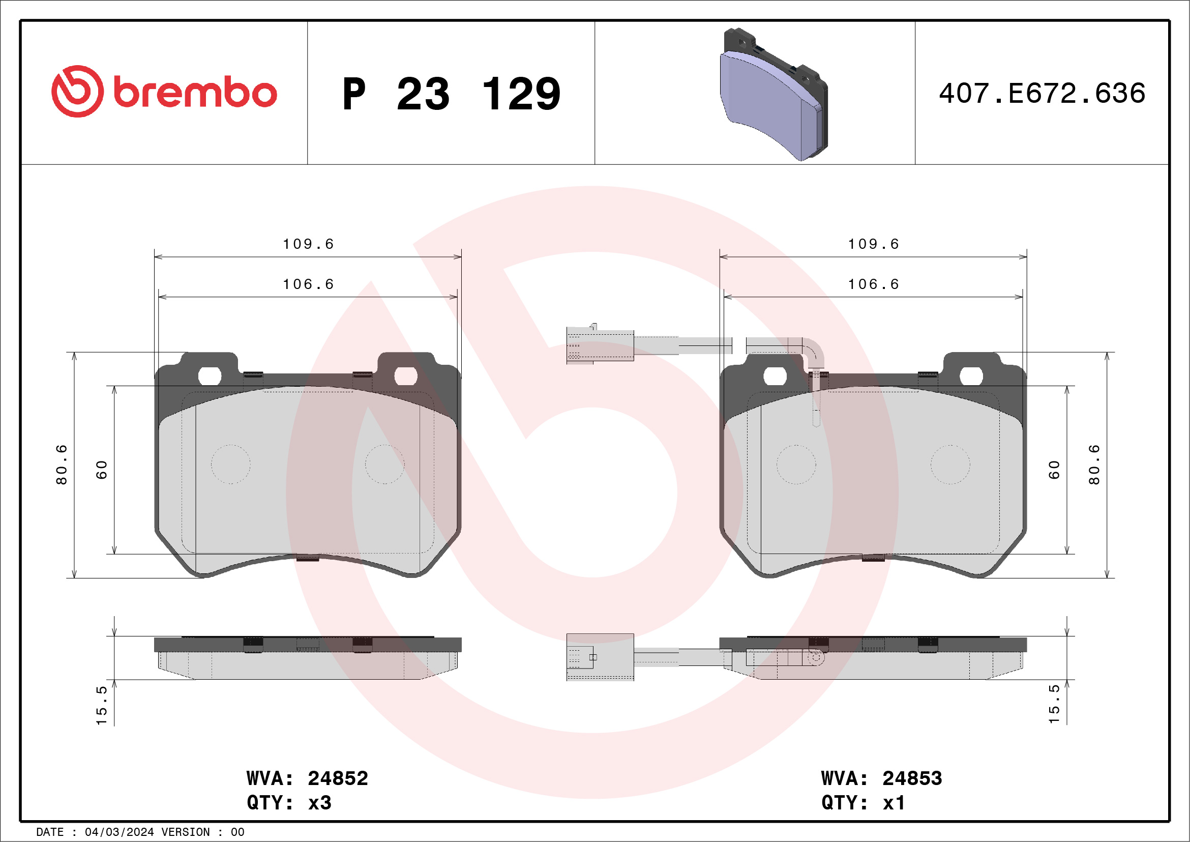 Brake Pad Set, disc brake - P 23 129 BREMBO