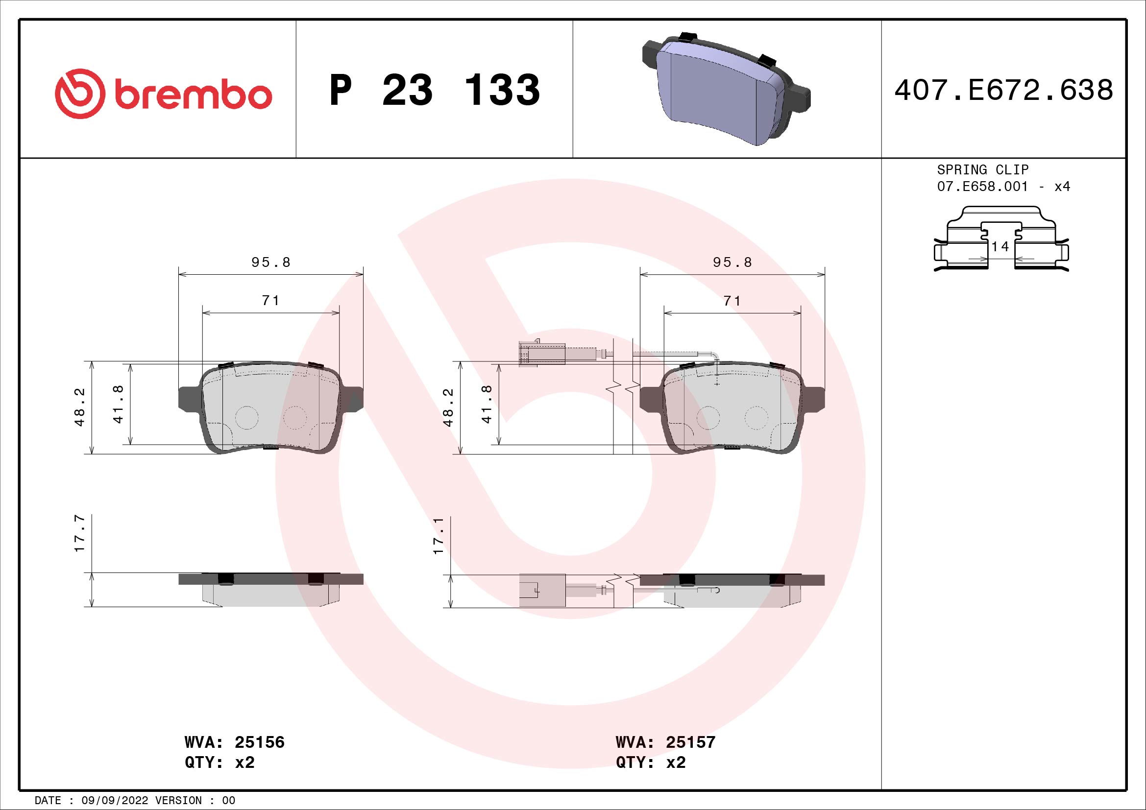 Kit pastiglie freno, Freno a disco - P 23 133 BREMBO