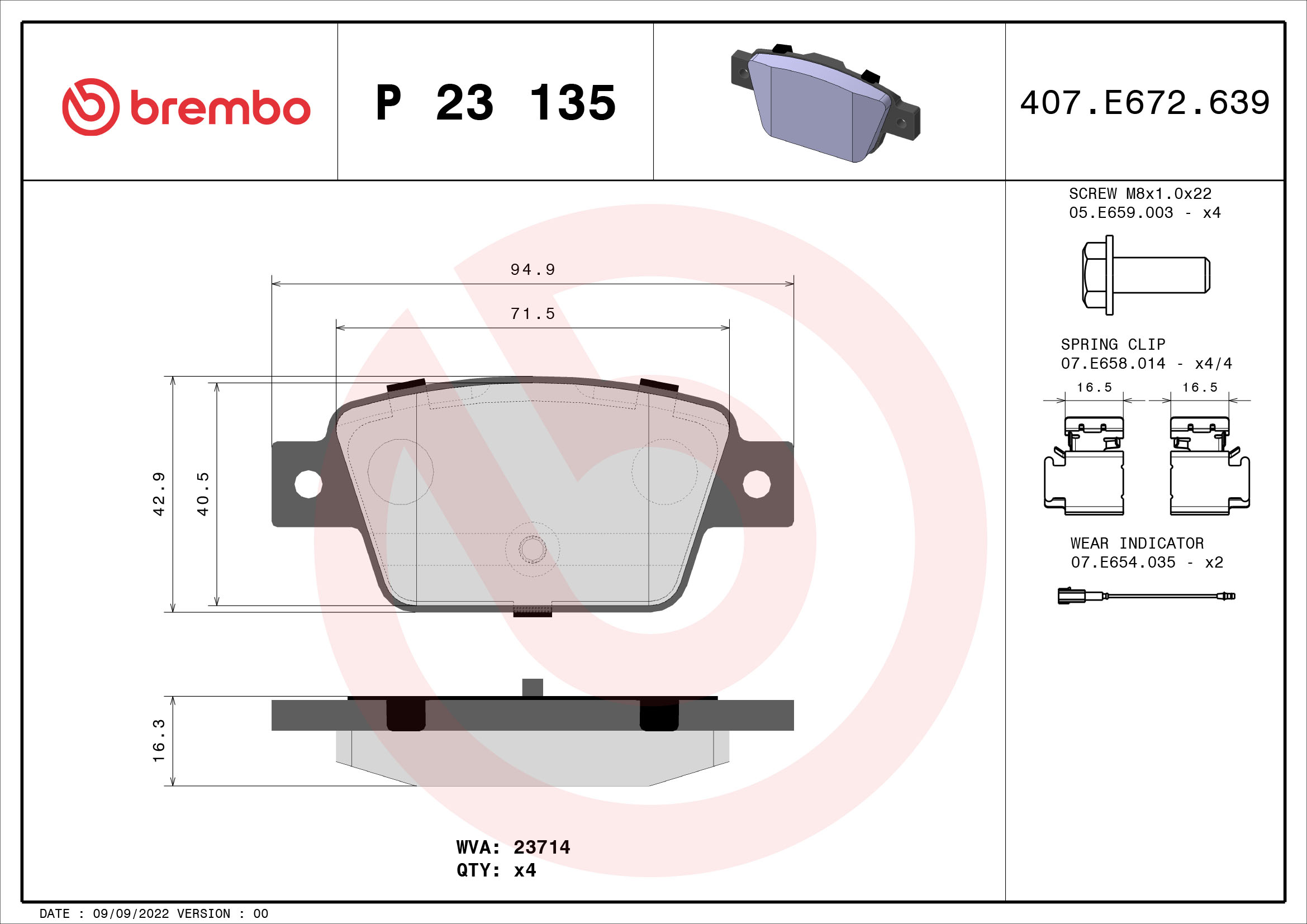 Kit pastiglie freno, Freno a disco - P 23 135 BREMBO