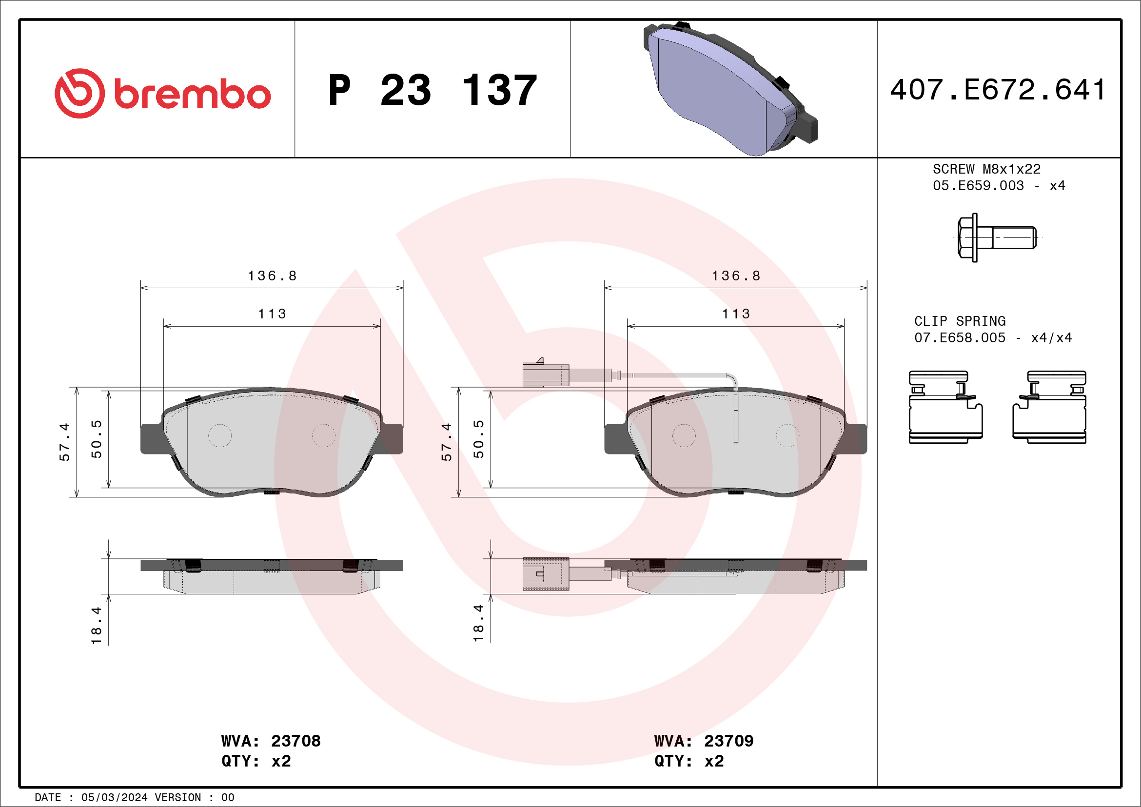 Kit pastiglie freno, Freno a disco - P 23 137 BREMBO