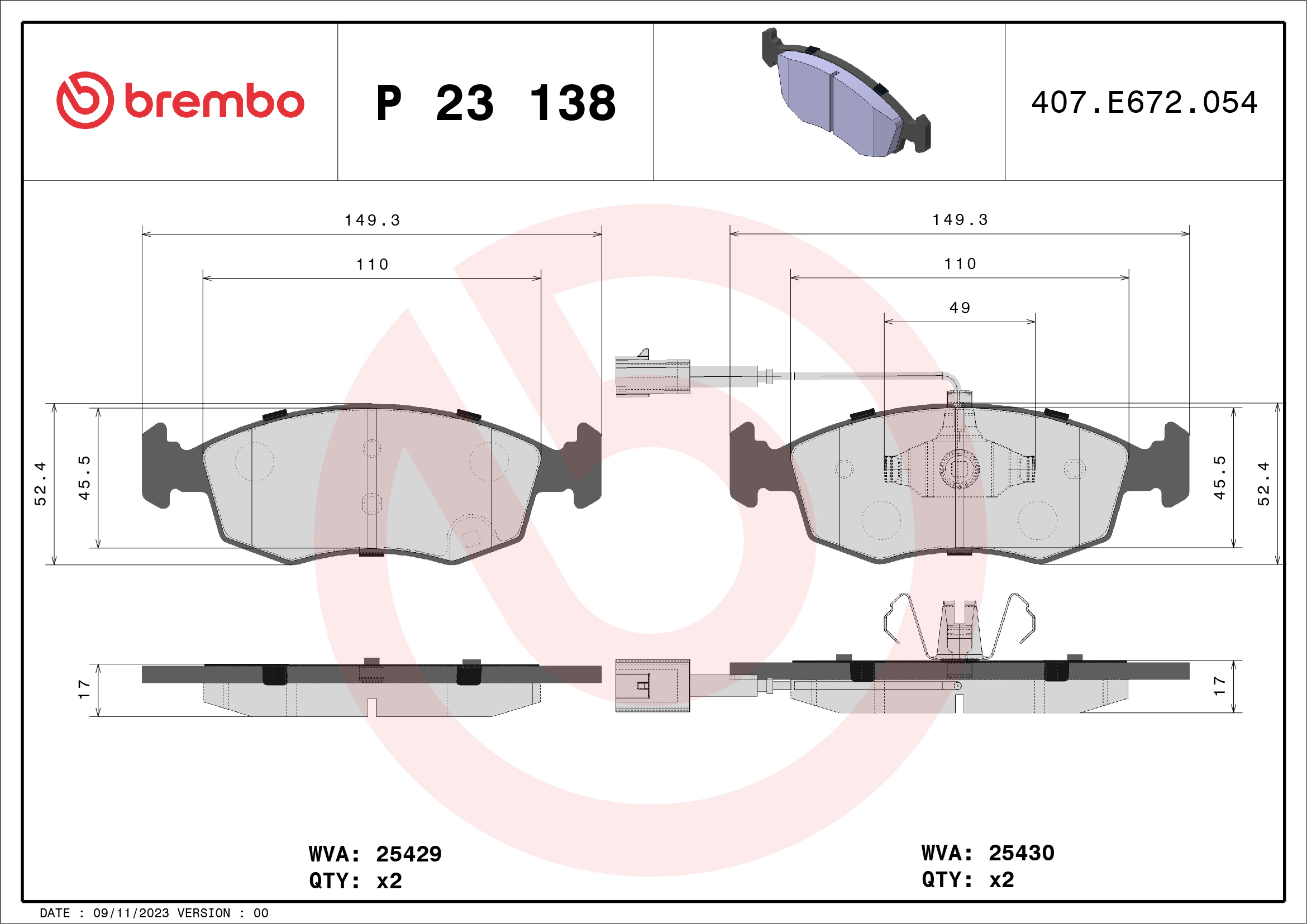 Kit pastiglie freno, Freno a disco - P 23 138 BREMBO