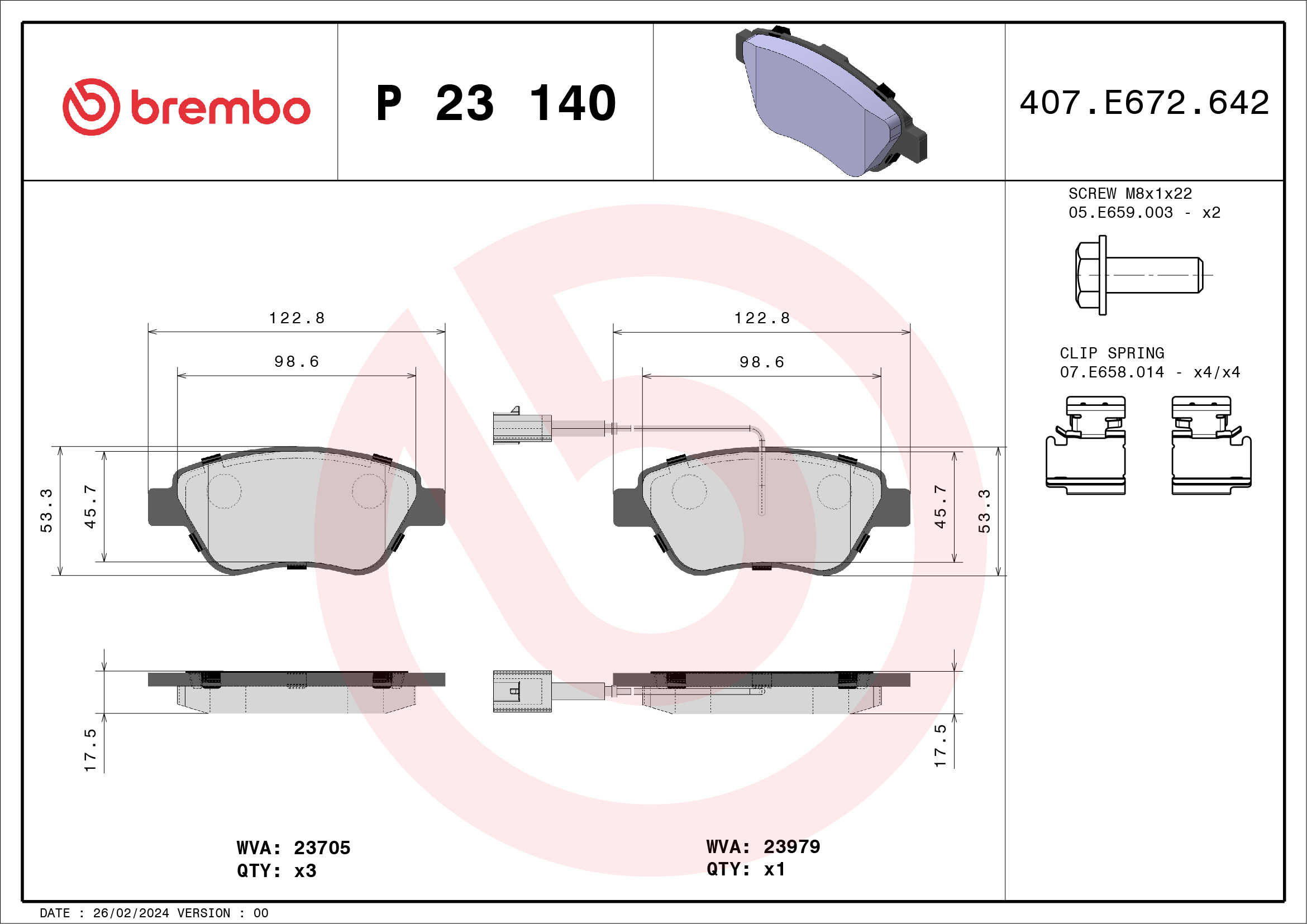 Brake Pad Set, disc brake - P 23 140 BREMBO