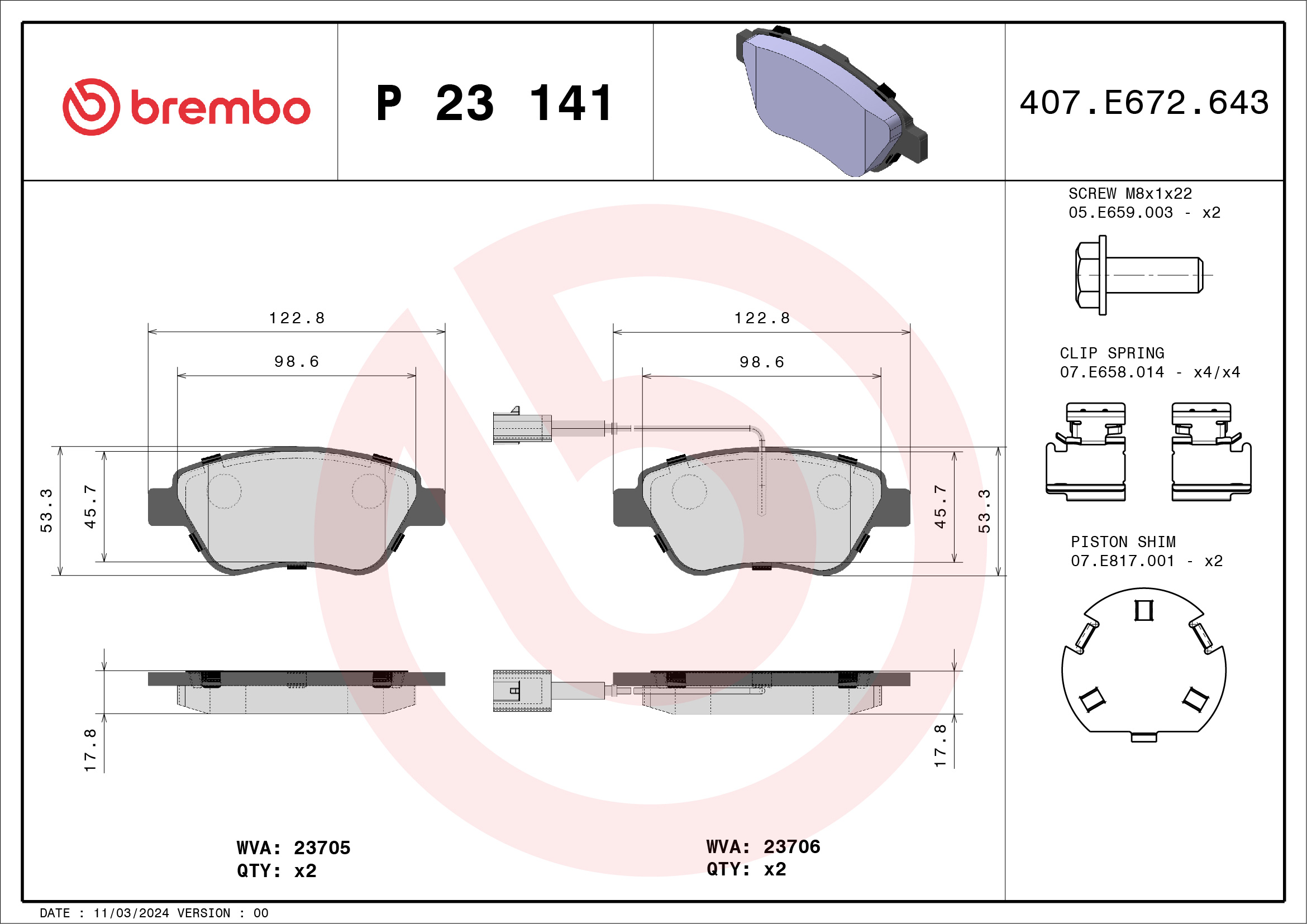 Brake Pad Set, disc brake - P 23 141 BREMBO