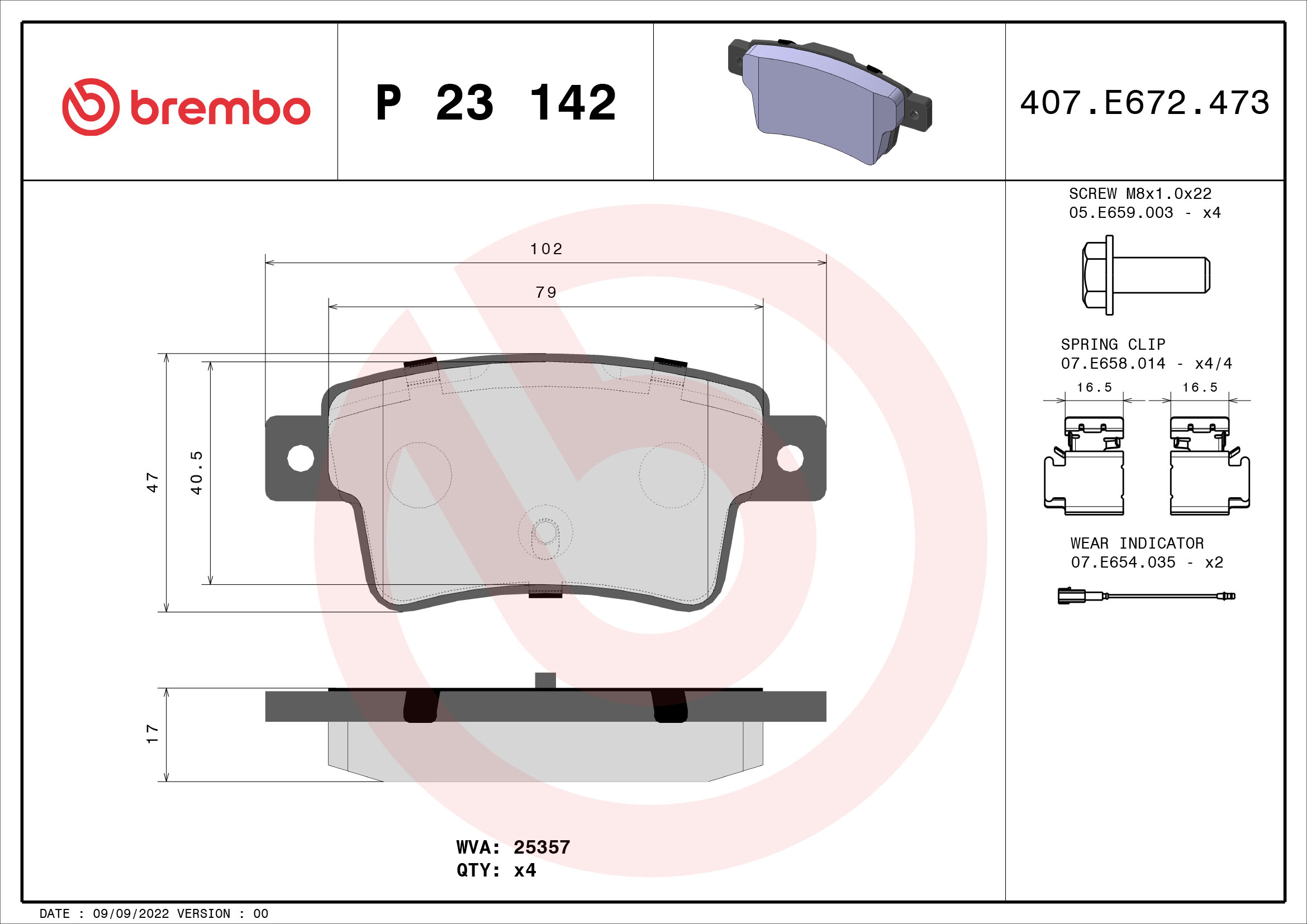 Brake Pad Set, disc brake - P 23 142 BREMBO