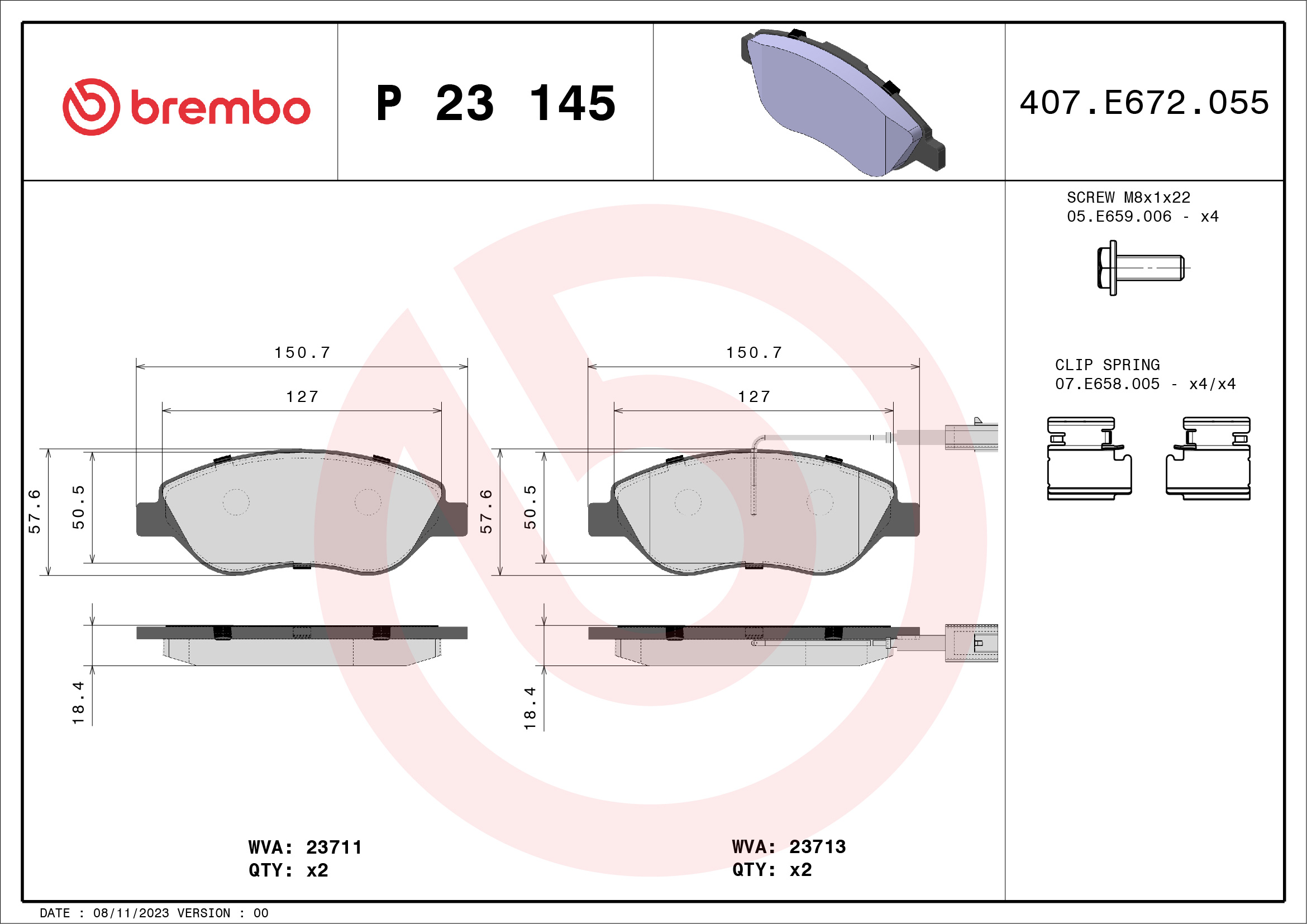 Kit pastiglie freno, Freno a disco - P 23 145 BREMBO