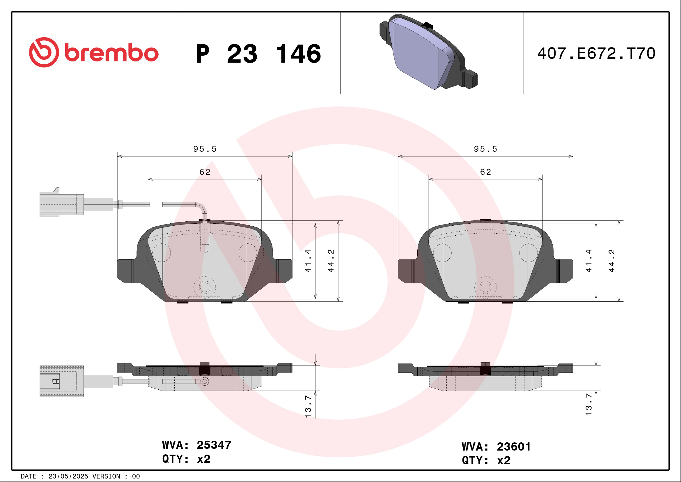 Brake Pad Set, disc brake - P 23 146 BREMBO