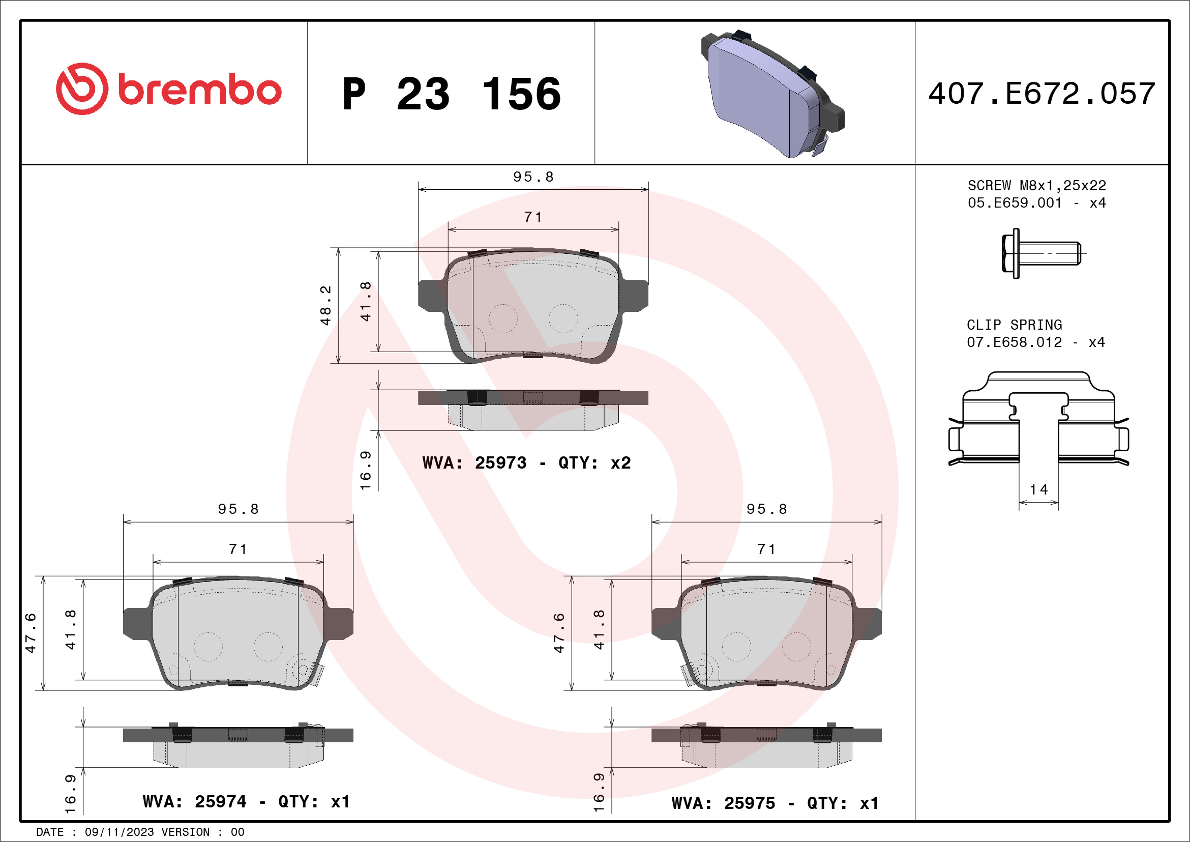 Brake Pad Set, disc brake - P 23 156 BREMBO