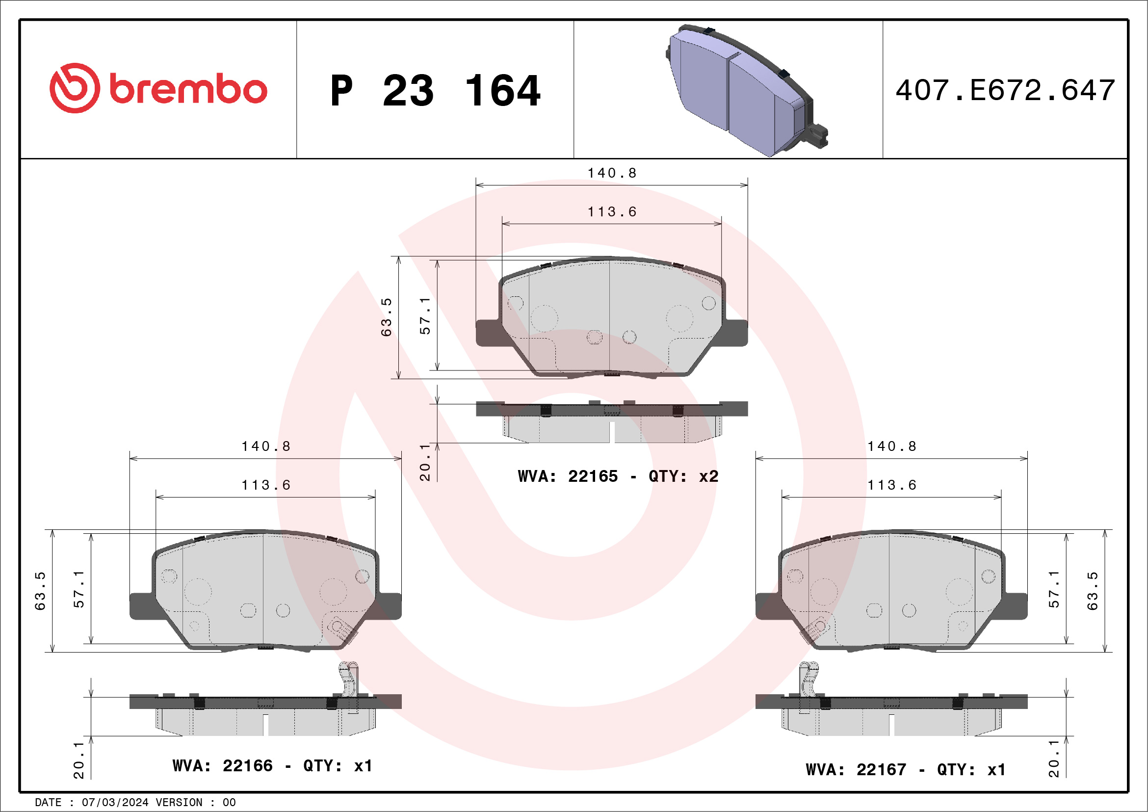 Kit pastiglie freno, Freno a disco - P 23 164 BREMBO